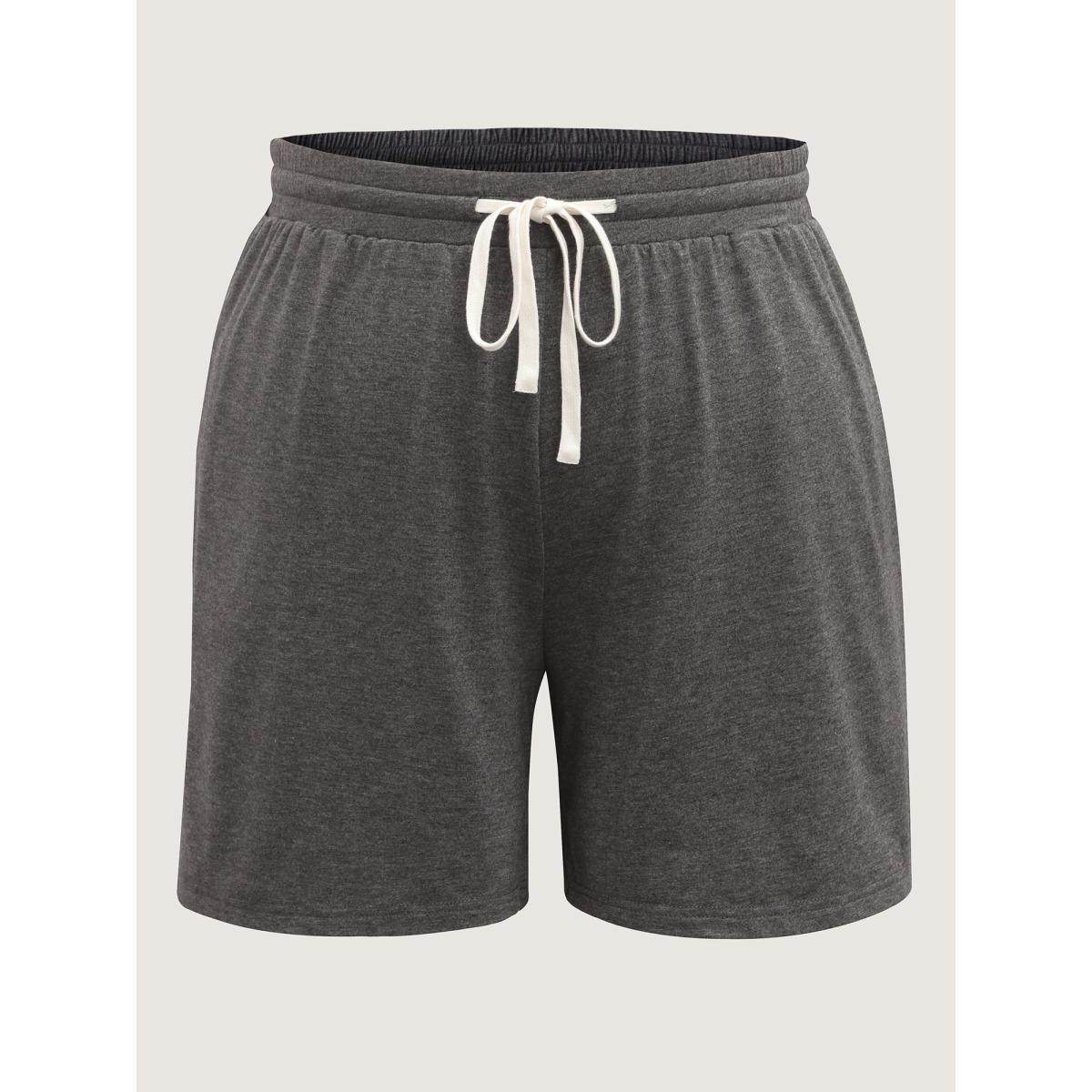 Plus Size Supersoft Contrast Drawstring Mixed Knit Shorts Women DimGray Leisure Drawstring Straight Leg Casual Shorts BloomChic 26/4X Product Image