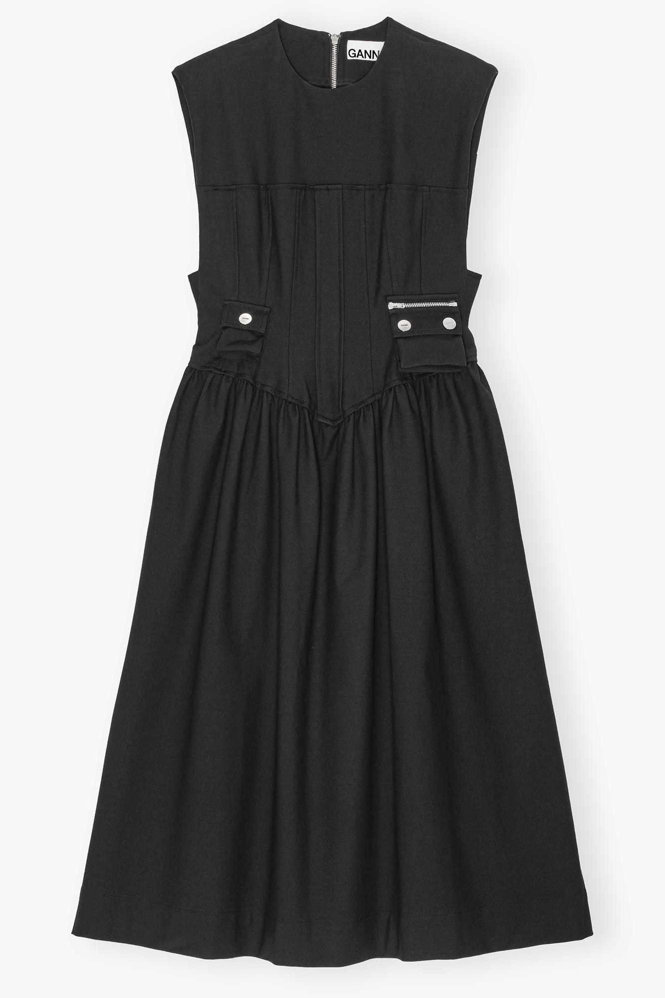 Black Heavy Cotton Corset Midi Dress Product Image
