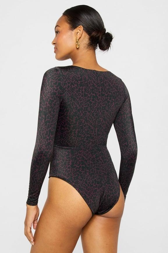 Zip-Front Long Sleeve One-Piece Swimsuit Product Image