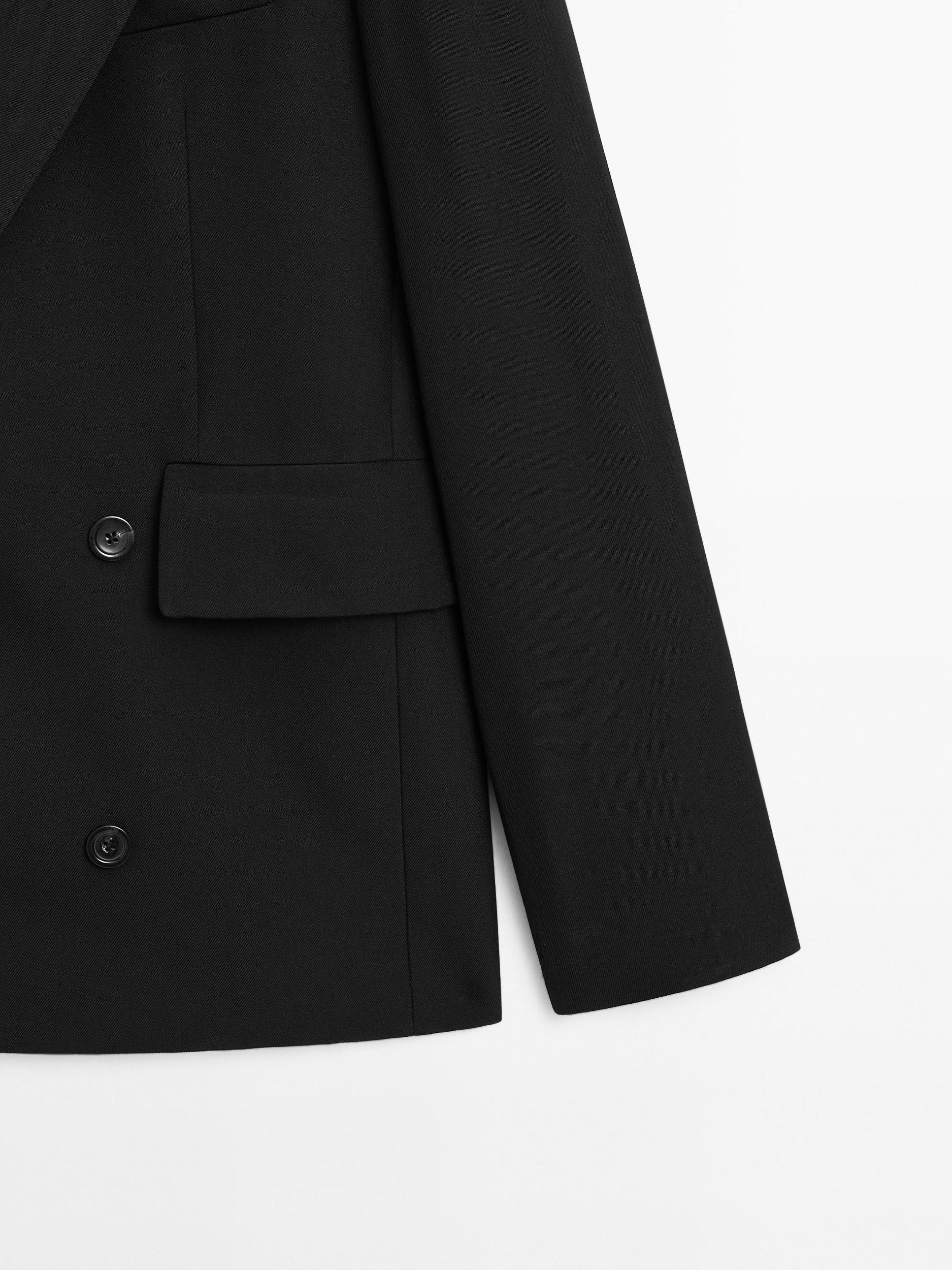 Cropped wool blend double-breasted blazer Product Image