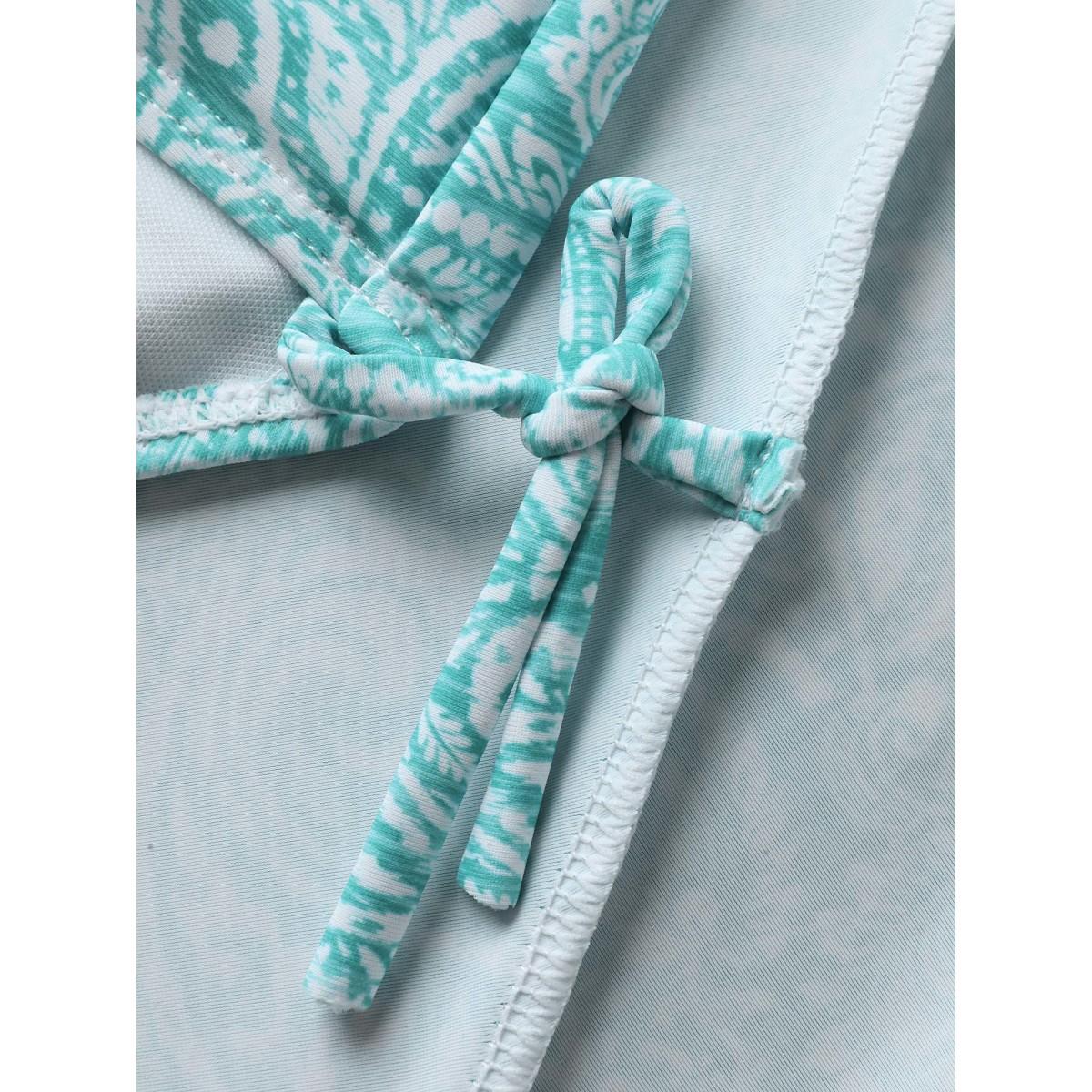 Plus Size Anti-Float Tie Paisley Print Swim Dress Women's Swimwear Malachitegreen Resort Bodycon One-shoulder neck High stretch Curve Swim Dresses BloomChic 30/6X Product Image