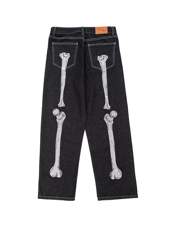 Men's Skull Print Loose Jeans Product Image