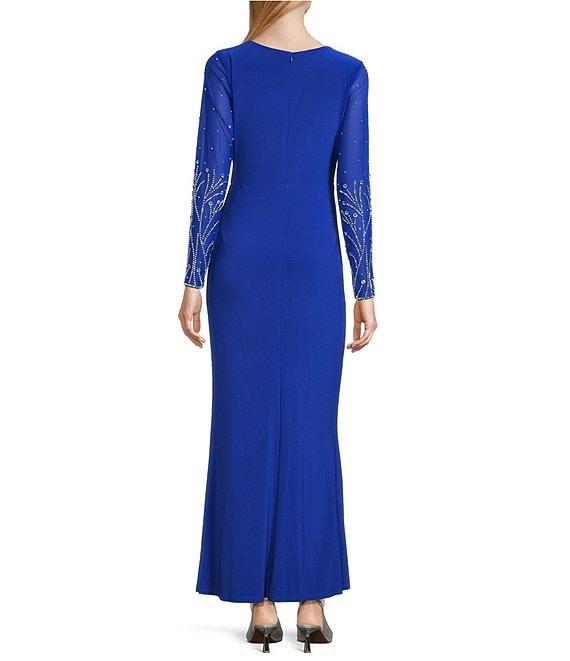 Marina Side Slit V-Neck Ruched Beaded Sleeve Dress Product Image