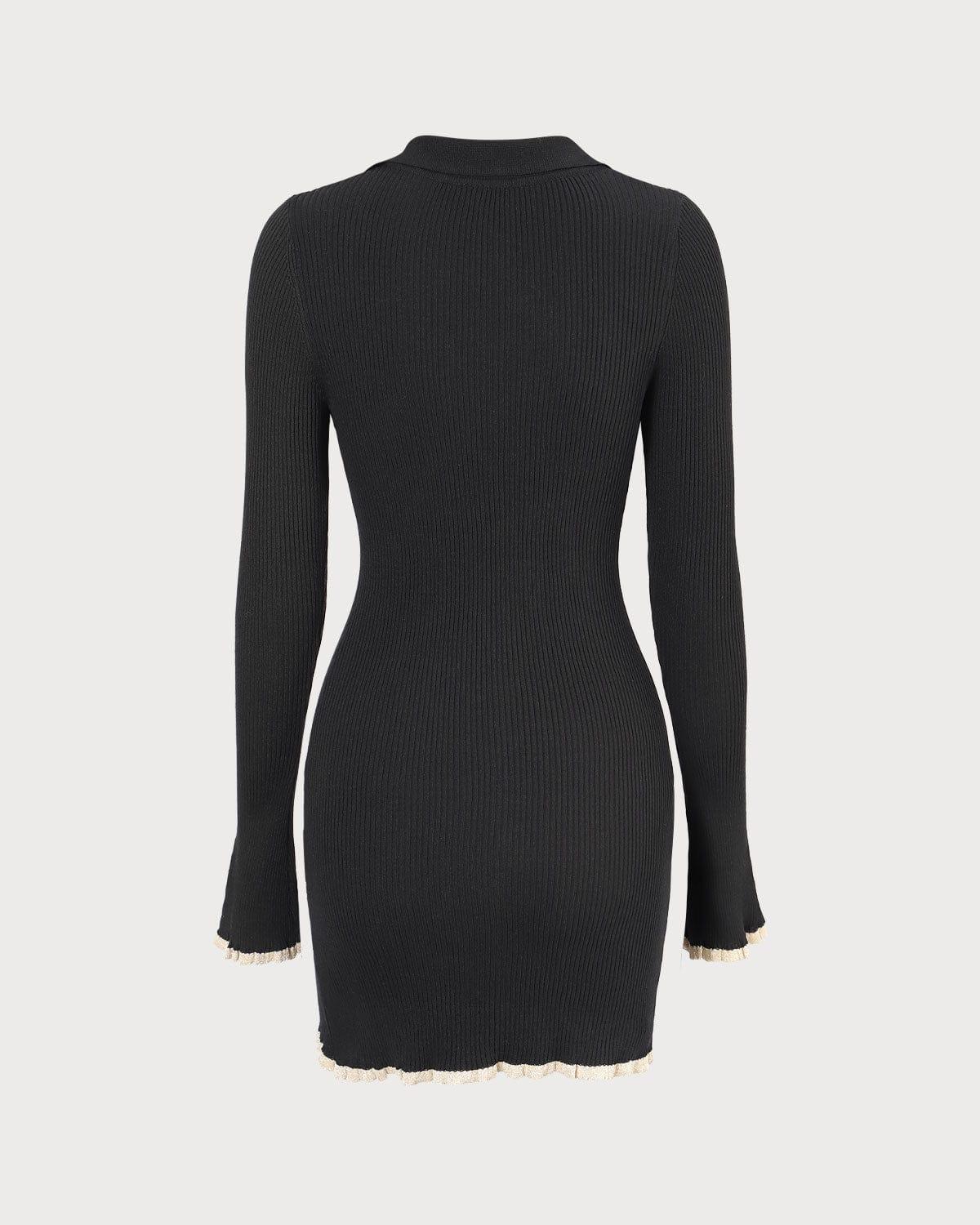 The Black V Neck Contrast Trim Knit Mini Dress Product Image
