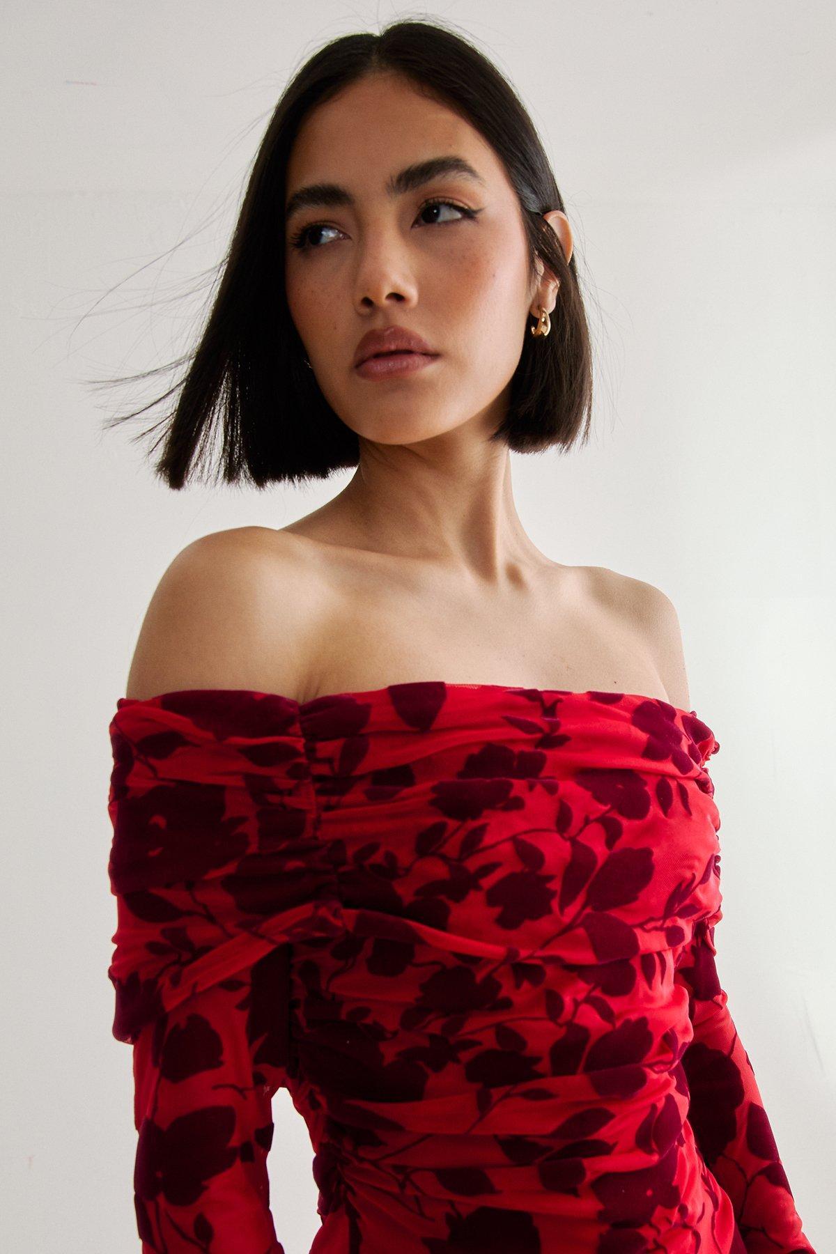 Floral Devore Ruched Mini Dress Product Image