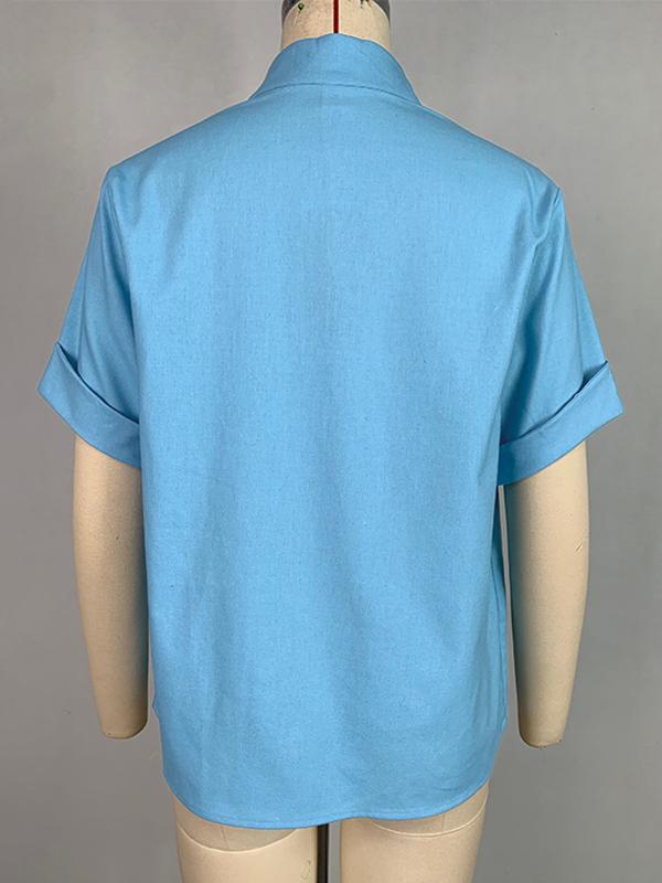 Loose Short Sleeves Solid Color Mock Neck Blouses&Shirts Tops Product Image