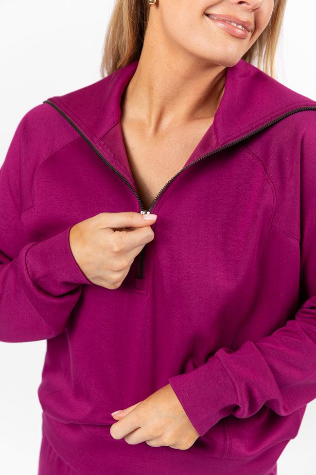 Let's Just Stay Plum Quarter Zip Knit Pullover FINAL SALE Product Image