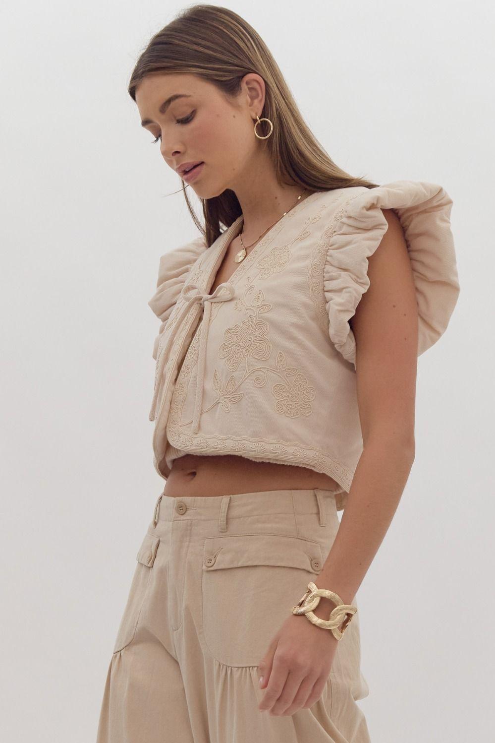 Embroidered Cream Vest Product Image