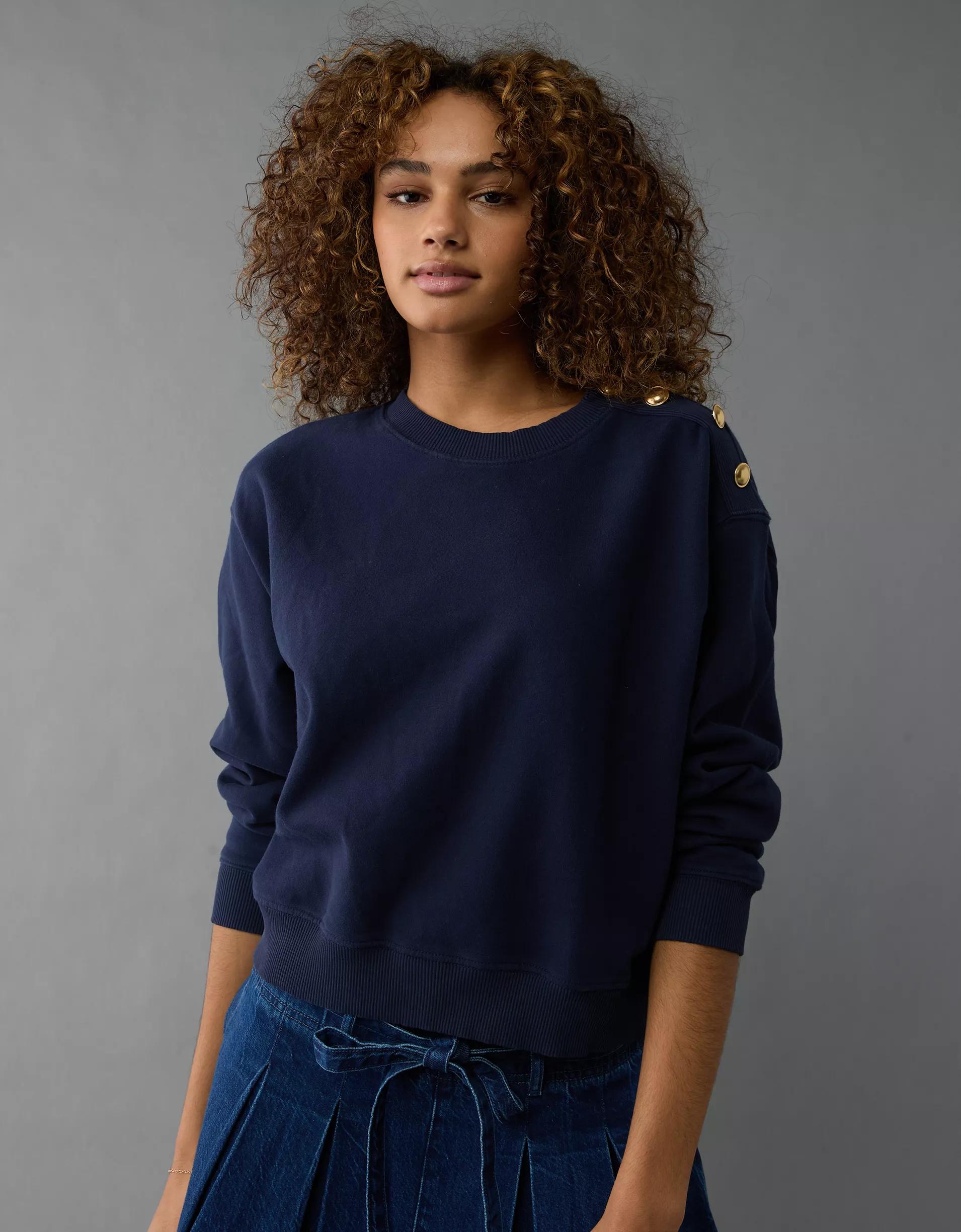AE Button Shoulder Sweatshirt Product Image