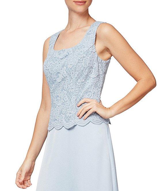 Alex Evenings Glitter Lace 3/4 Sleeve Square Neck Scallop Hem Bodice 2-Piece Jacket Gown Product Image