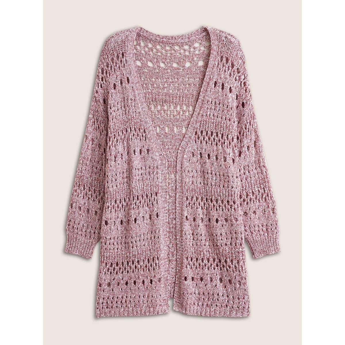 Plus Size Heather Hollow Out Drop Shoulder Cardigan Watermelon Women Casual Long Sleeve Everyday Cardigans BloomChic 12/L Product Image