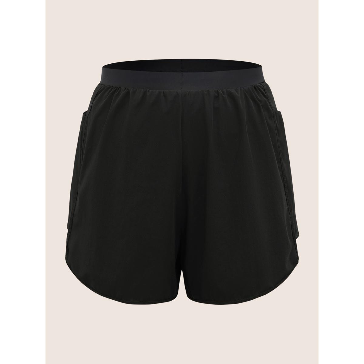 Plus Size Solid High Rise Side Seam Pocket Swim Bottom Women's Swimwear Black Beach Non High stretch Wide Leg High Rise Side seam pocket Curve Swim Bottoms BloomChic 28/5X Product Image