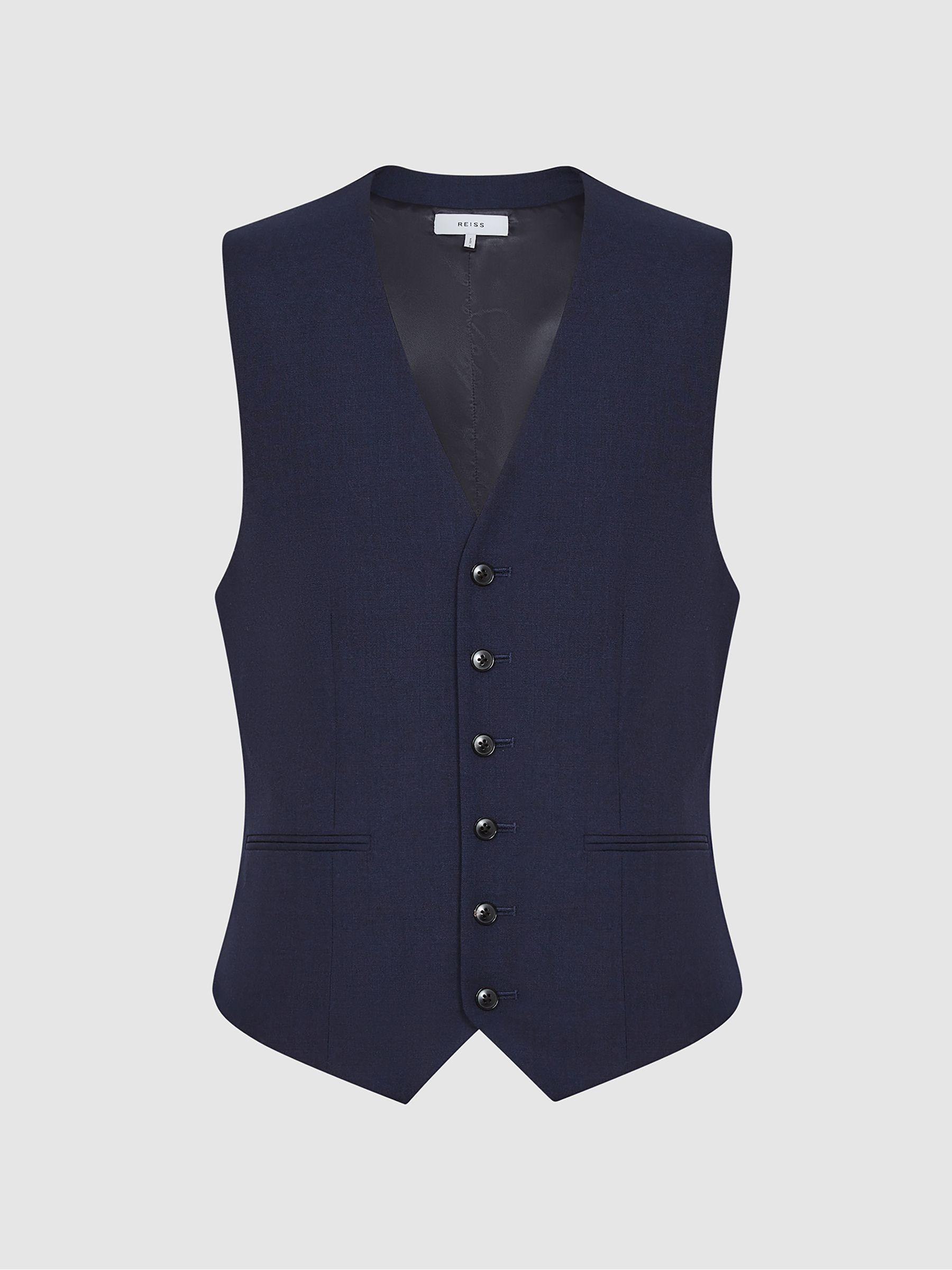 Classic Slim Fit Wool Horseshoe Waistcoat in Navy Product Image