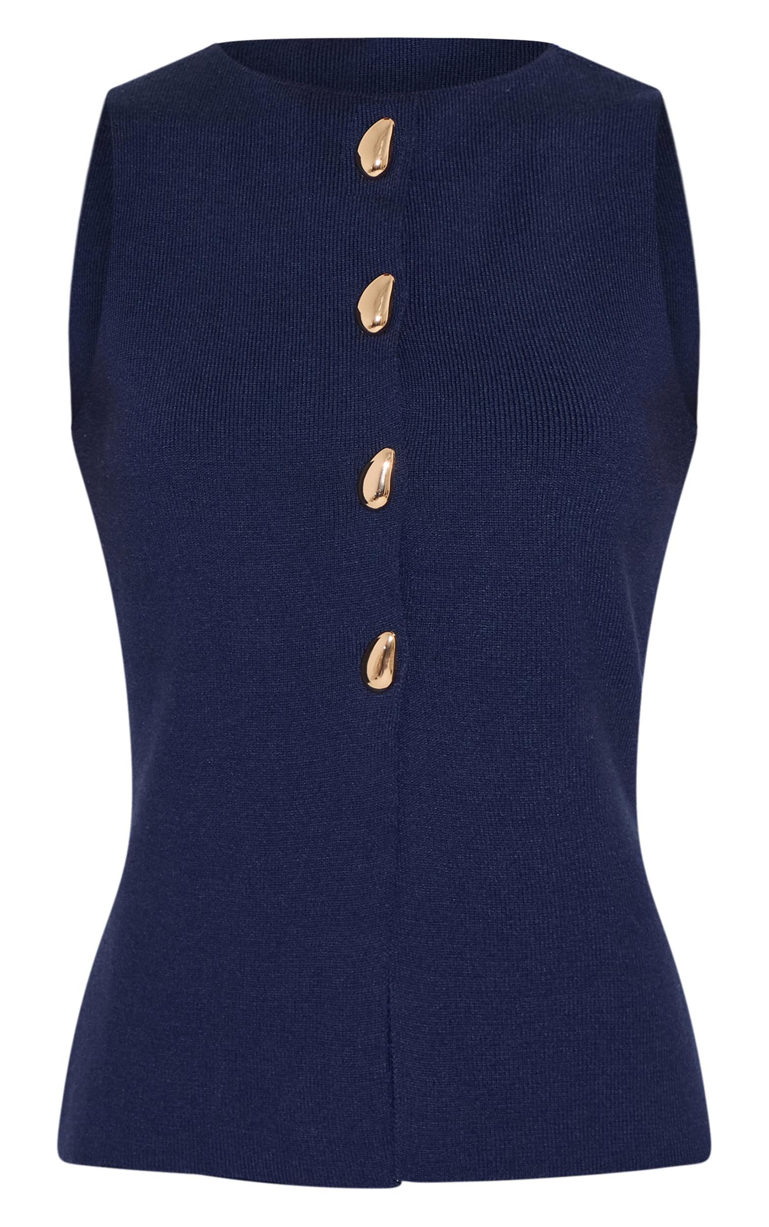 Navy Compact Knit Button through Vest Product Image