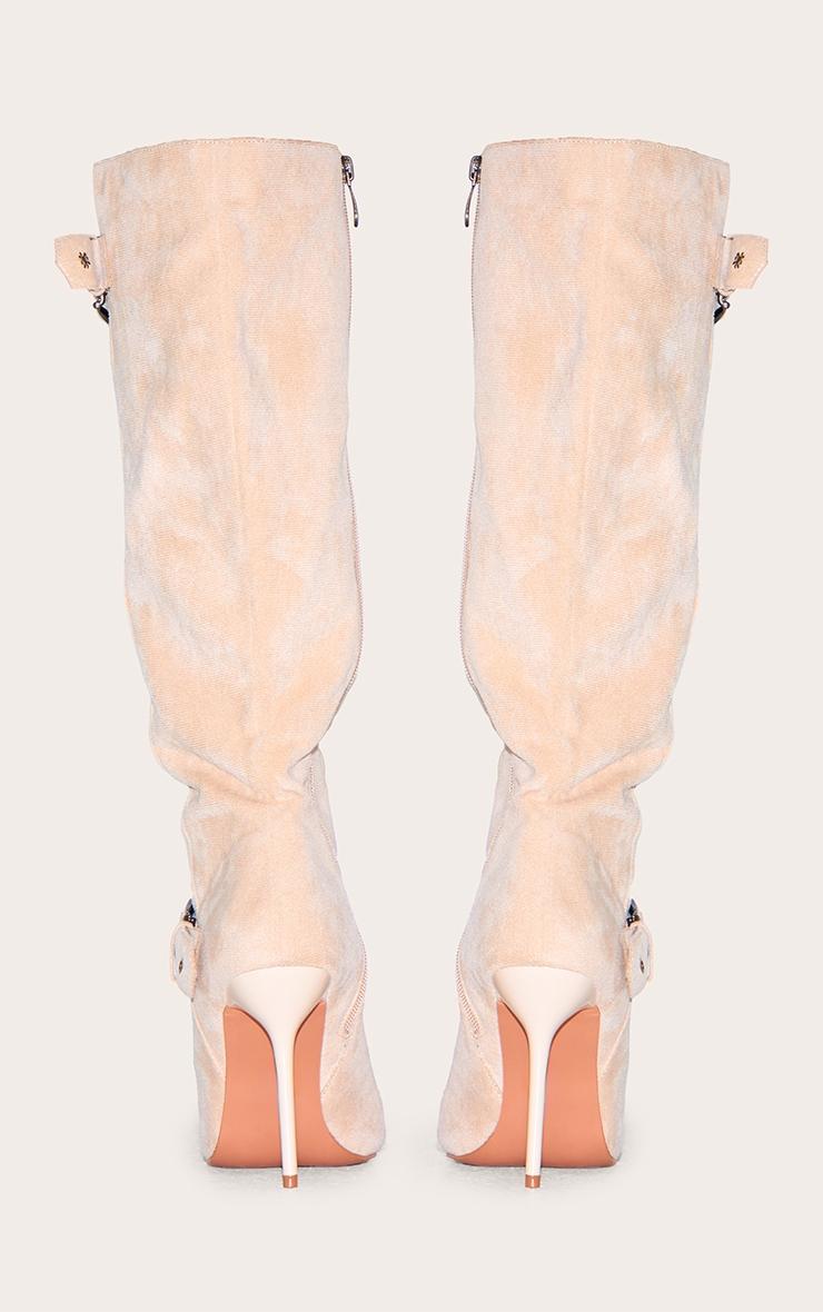 Stone Faux Suede Knee High Point Toe Buckle High Stiletto Knee High Boots Product Image