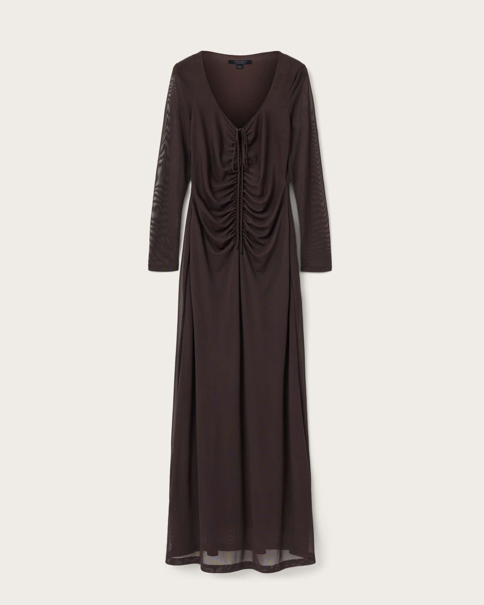 Gabby Mesh Maxi Dress BOTTLE BROWN | ALLSAINTS US Product Image