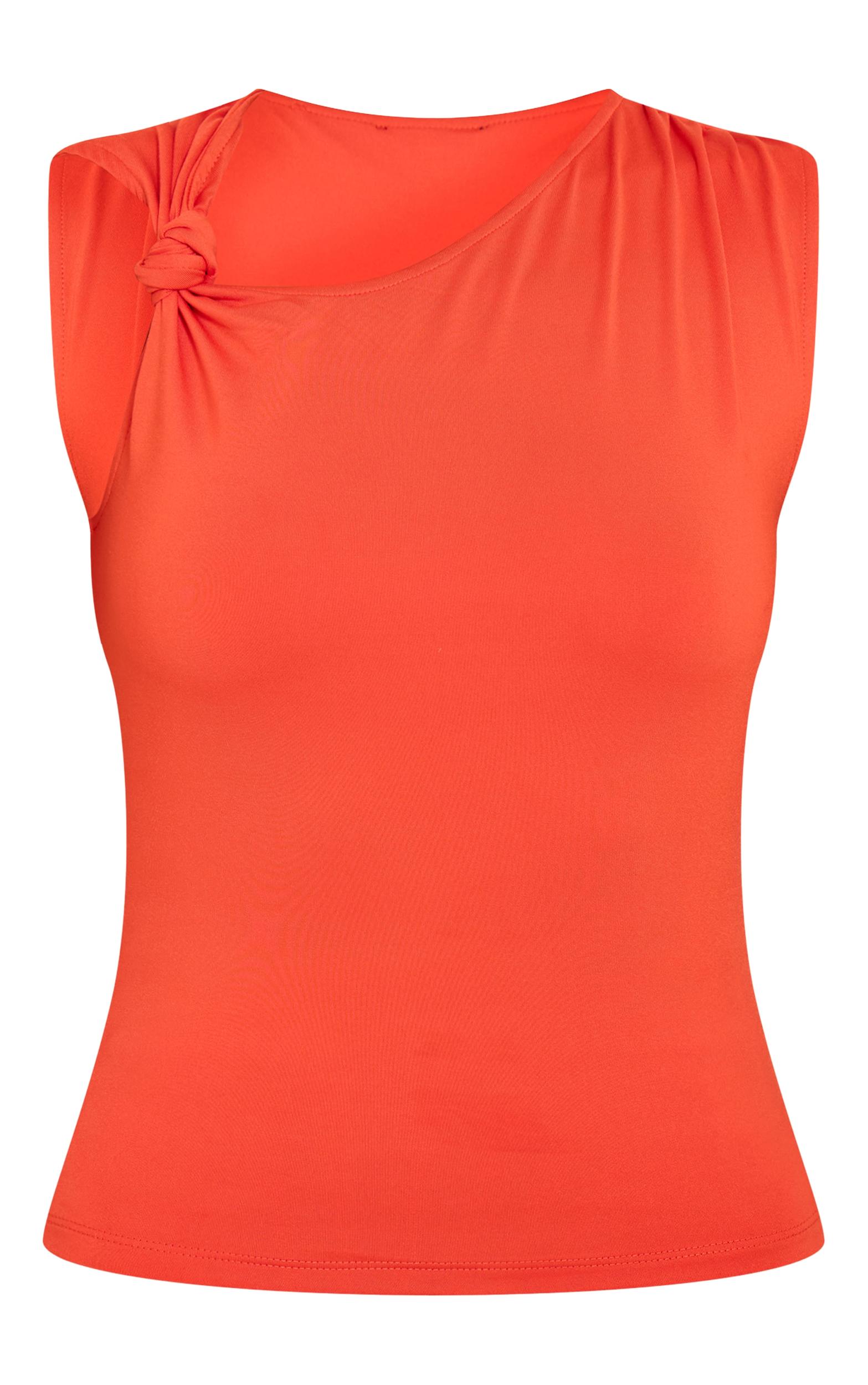 Tomato Red Slinky Knot Strap Detail Long Top Product Image