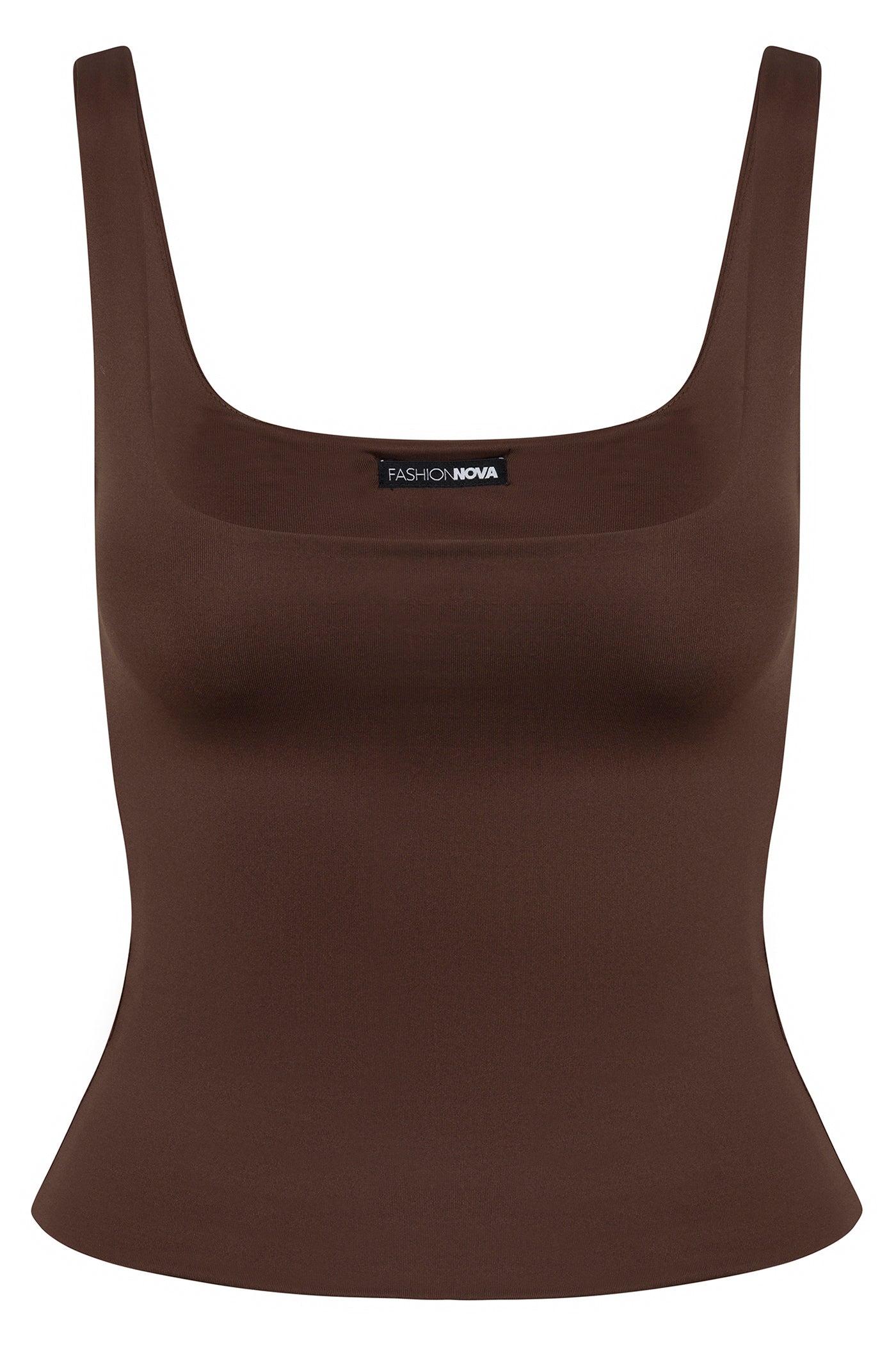 Contour Double Lined Square Neck Tank Top - Chocolate Female Product Image