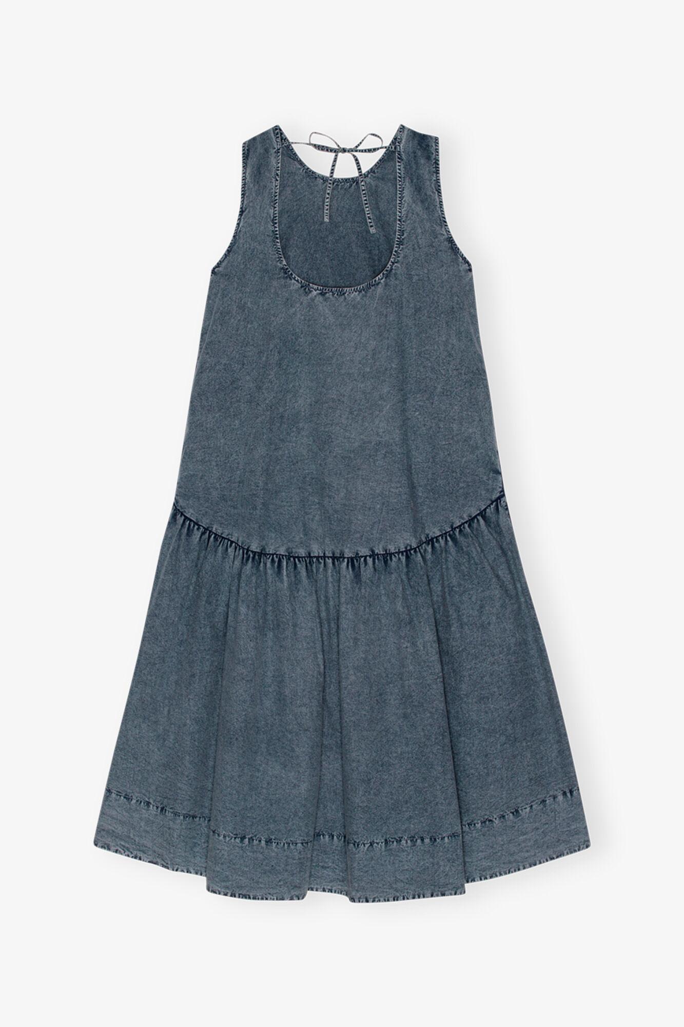 Blue Cotton Poplin Open Back Midi Dress Product Image