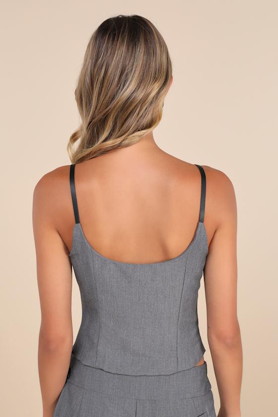 Grace Grey Buckle Strap Crop Tank Top Product Image