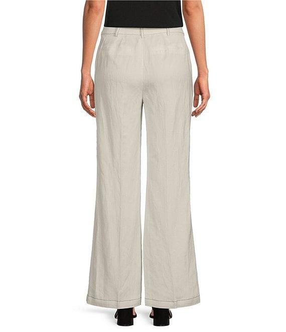 KARL LAGERFELD PARIS Linen Blend Flat Front Wide Leg Pants Product Image