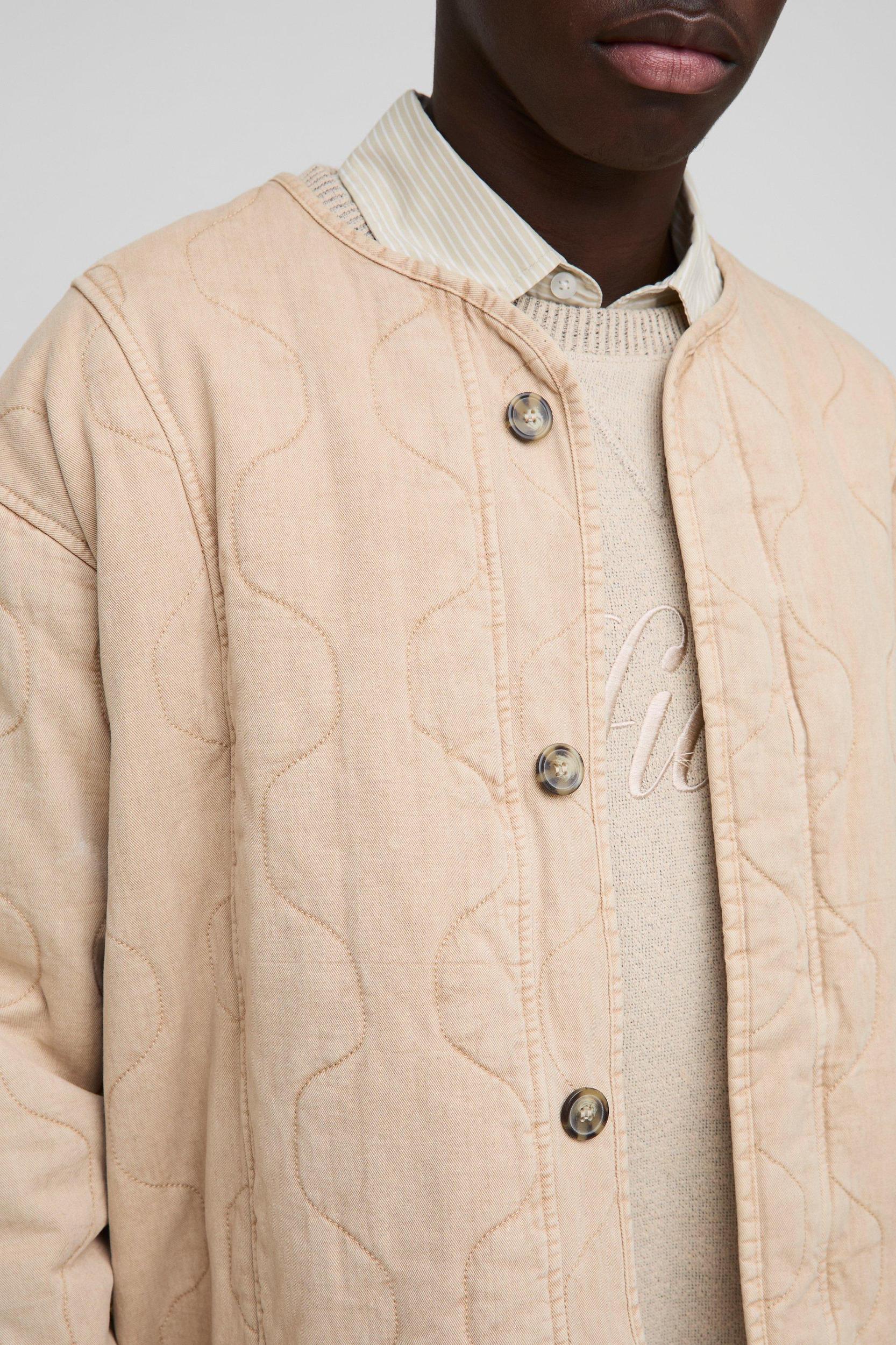 Oversized Washed Twill Quilted Collarless Bomber Jacket | boohooMAN USA Product Image