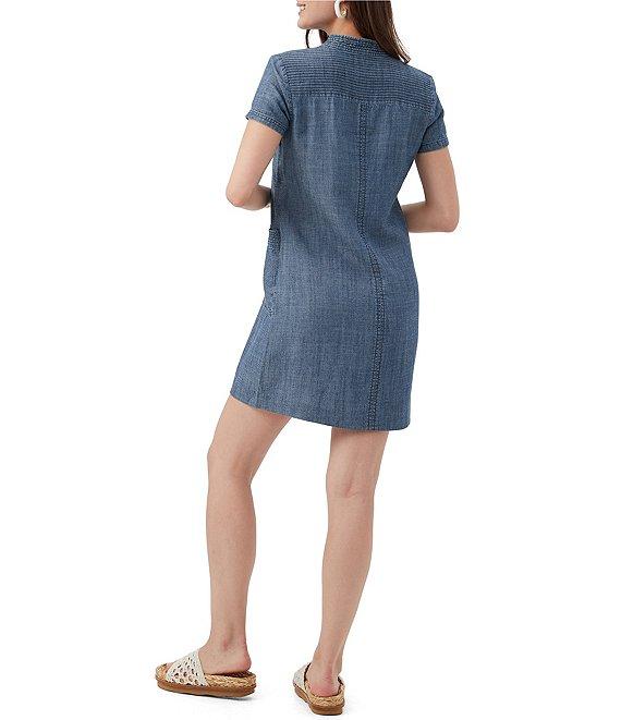 Trina Turk Suntan Chambray V-Neck Short Sleeve Dress Product Image