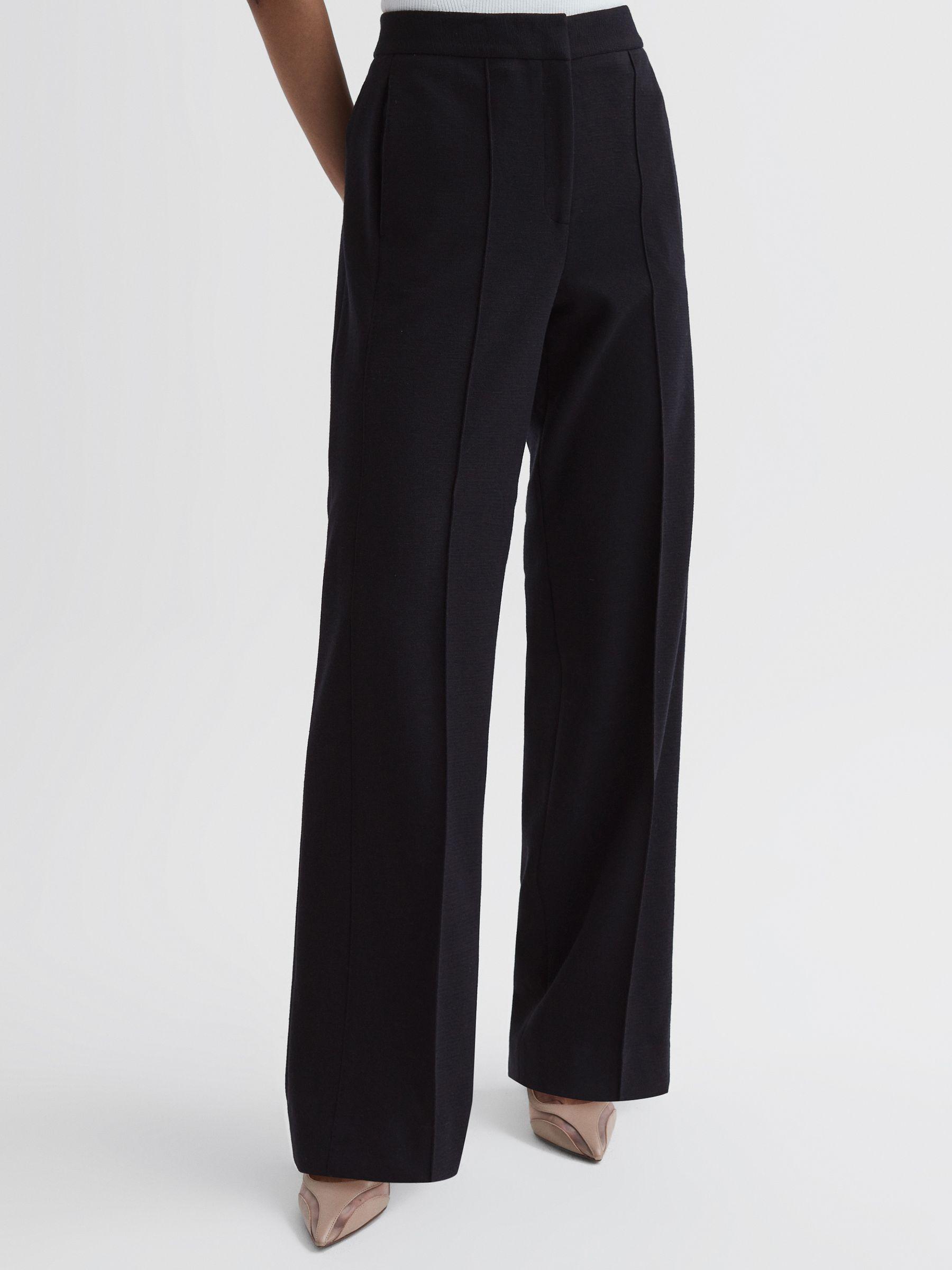 Wool Blend Wide Leg Suit Trousers in Navy Product Image