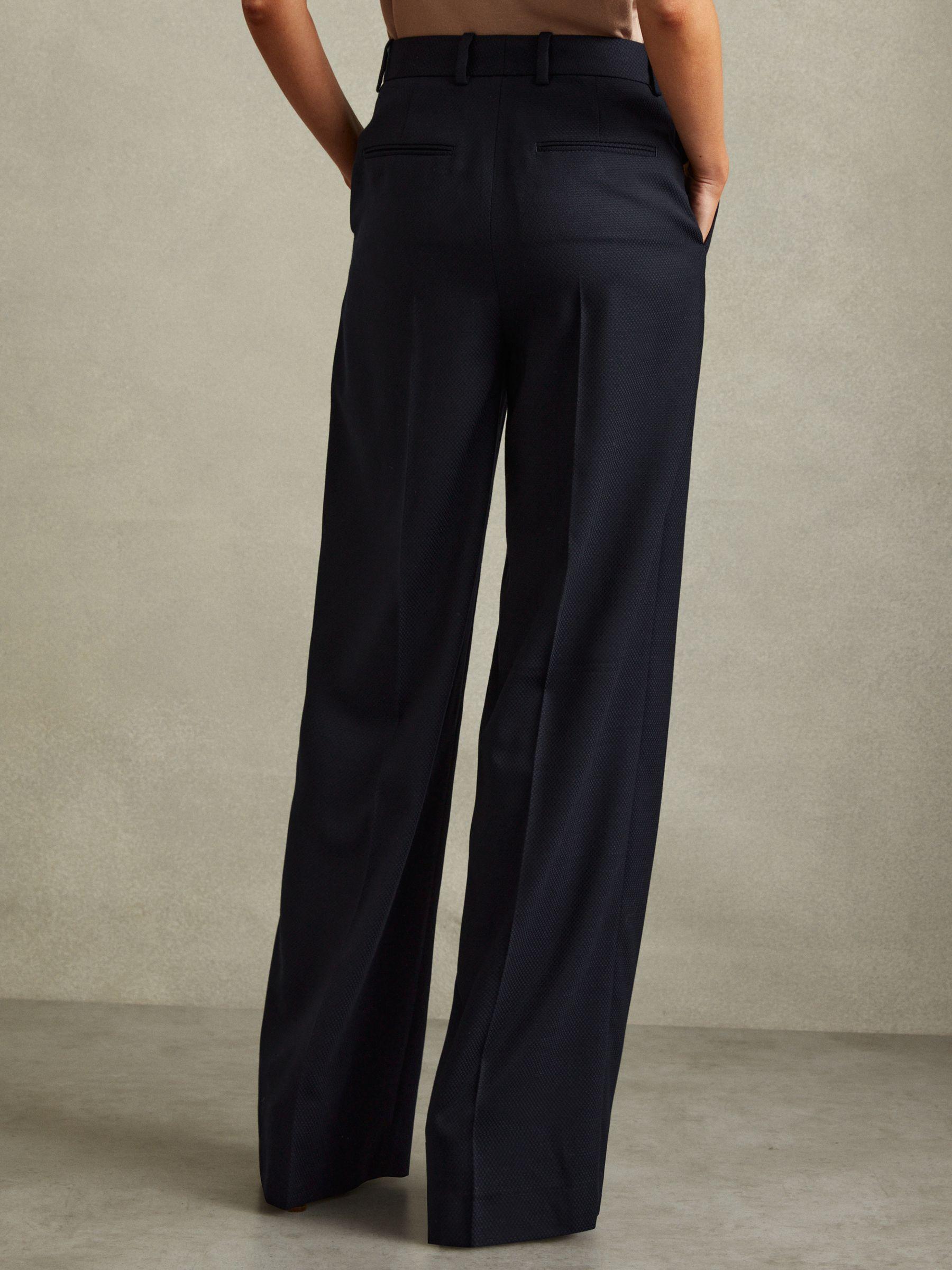 Textured Wide Leg Suit Trousers in Navy Product Image
