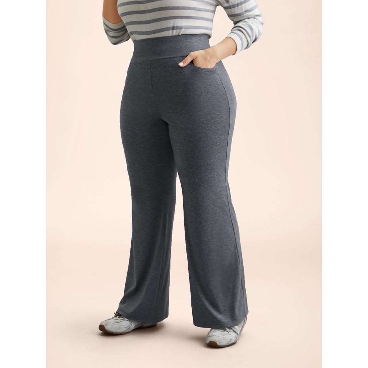 Plus Size Stretchy-Waist Heather Texture Flared Pants Women DarkGray Elegant Medium stretch Bootcut Mid Rise Everyday Leggings BloomChic 22-24/3X Product Image