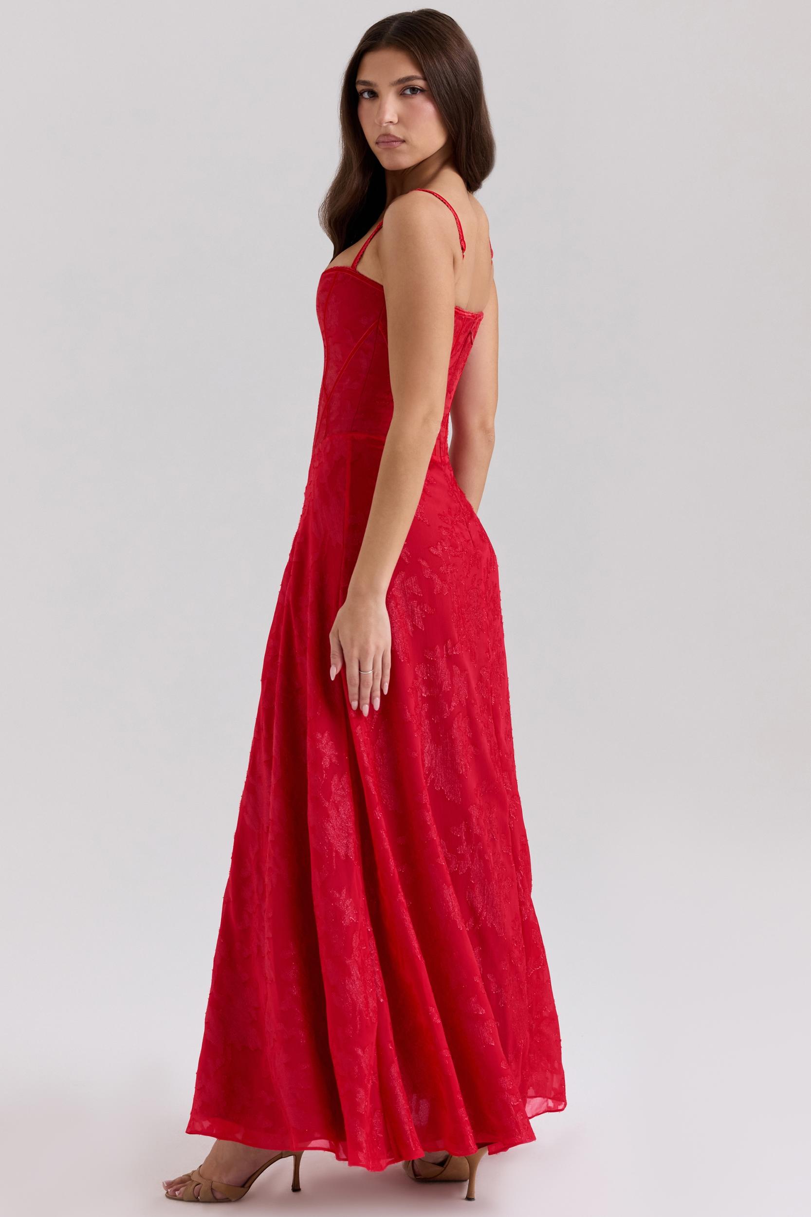 Esme  red lurex chiffon maxi dress Product Image