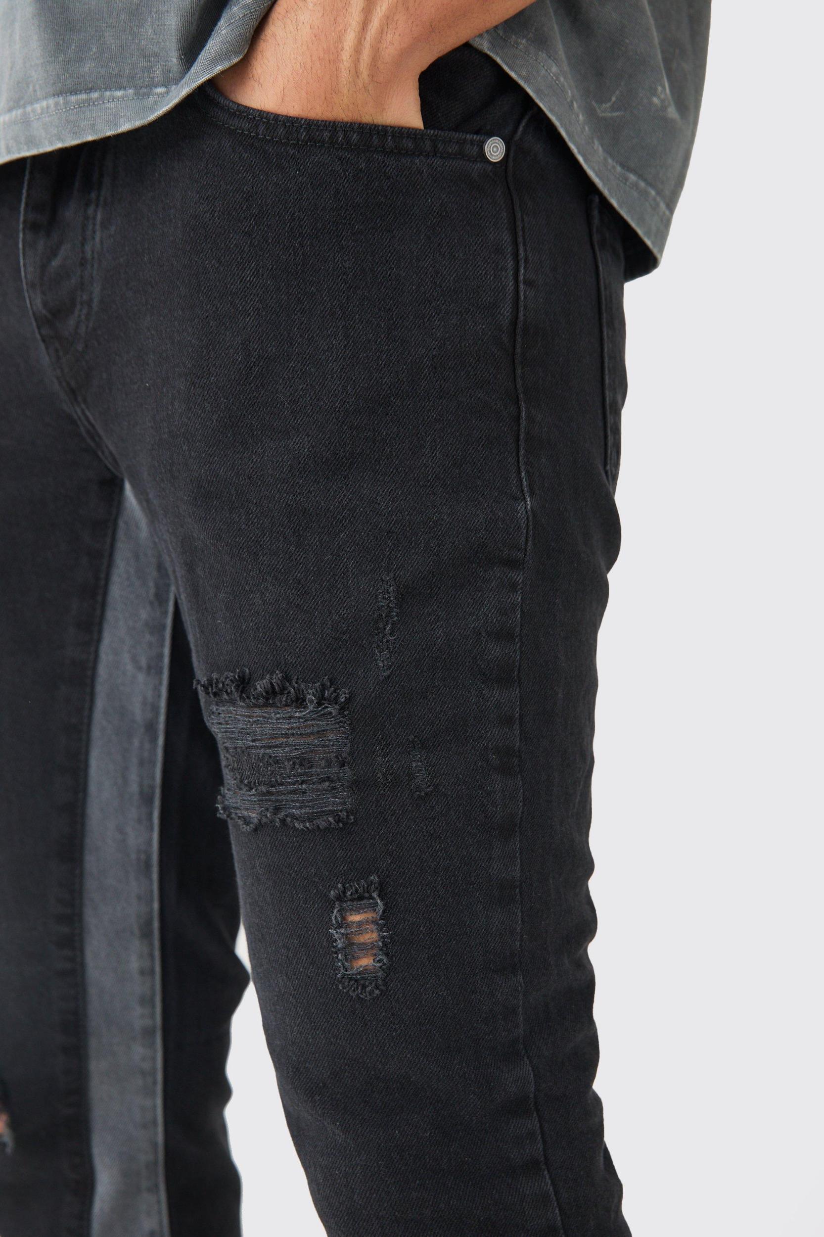 Slim Flare Distressed Gusset Panel Jeans | boohooMAN USA Product Image