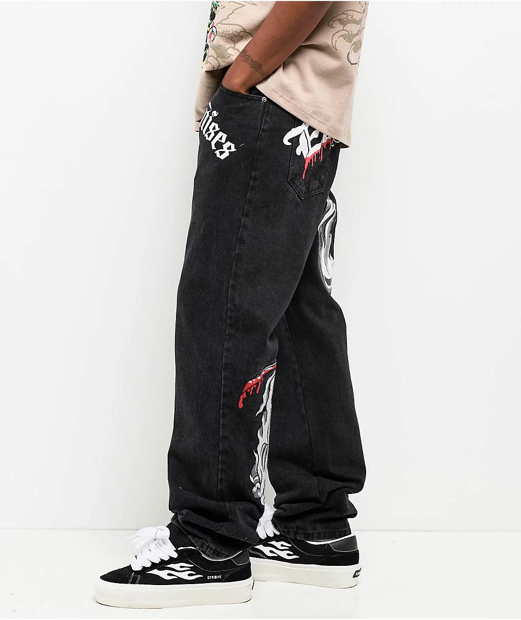 Ed Hardy x Broken Promises Death Shadow Black Loose Fit Jeans Product Image