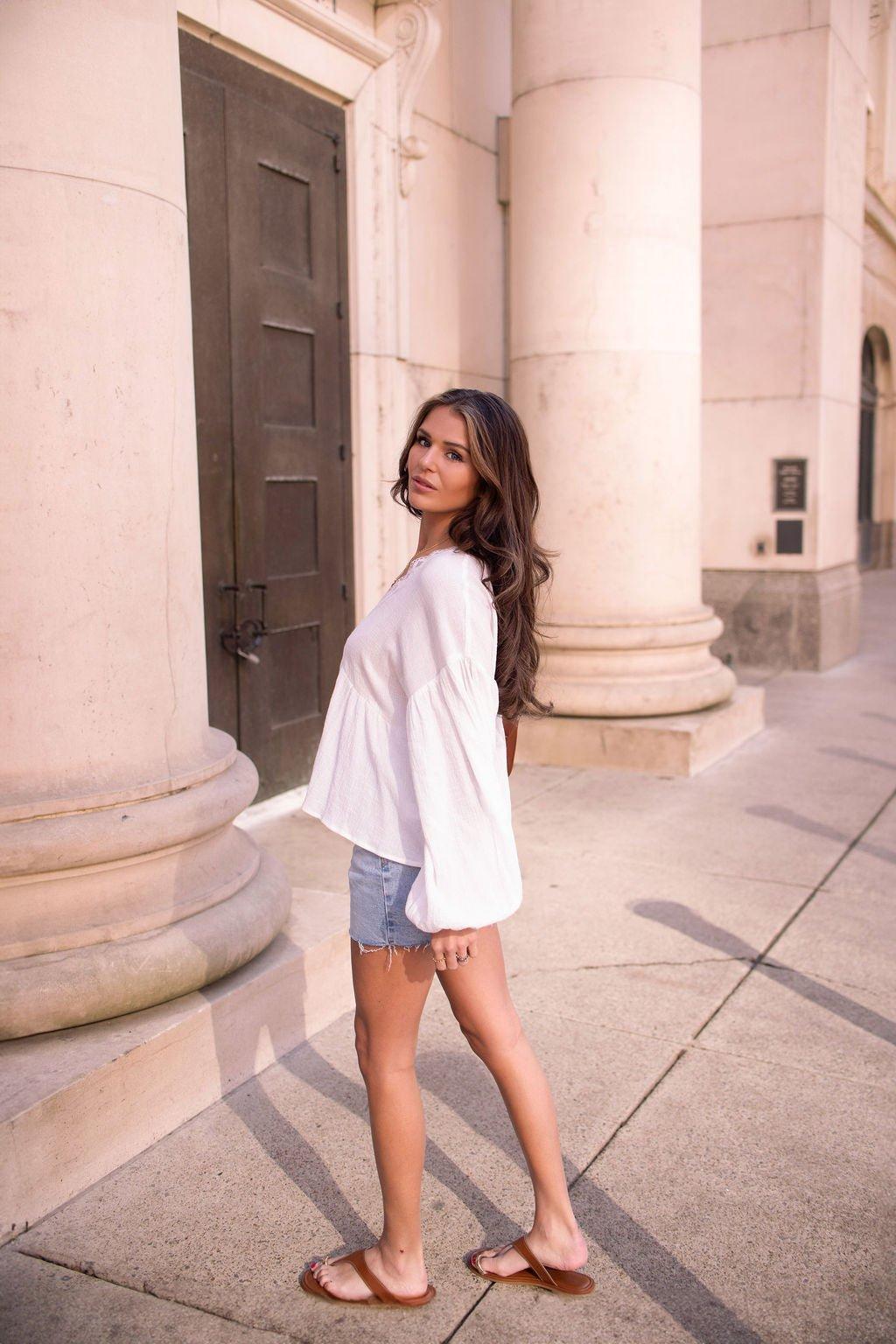 White Flowy Lace Trim Top - FINAL SALE Female Product Image