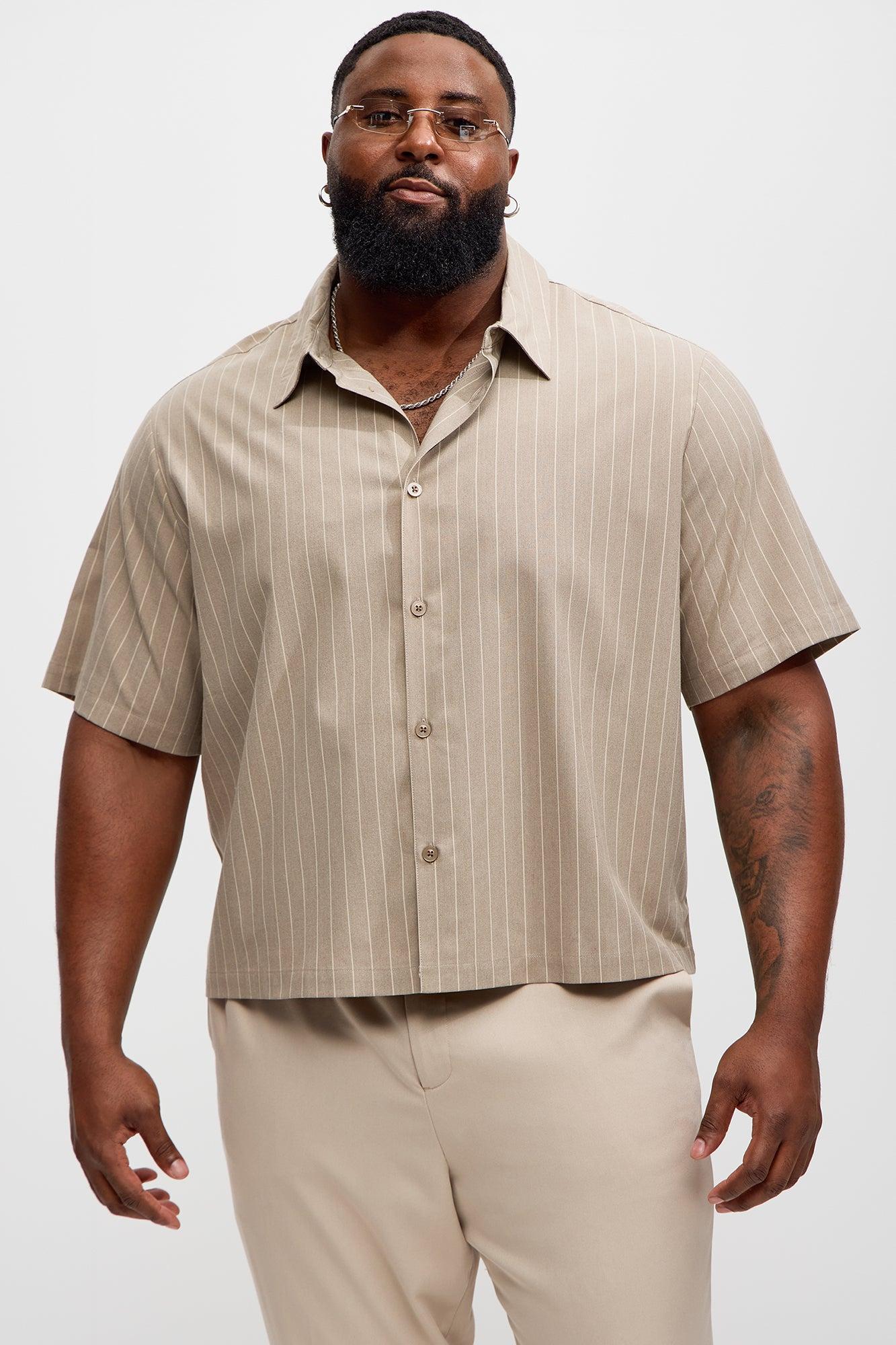 Cropped Elmer Striped Button Up Shirt - Brown Product Image