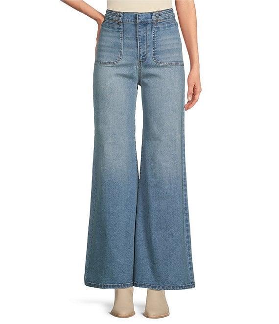 A Loves A Vintage Wash High Rise Wide Leg Denim Jeans Product Image