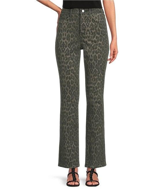 NYDJ Marilyn Stretch Denim Leopard Print High Rise Straight Leg Jeans Product Image