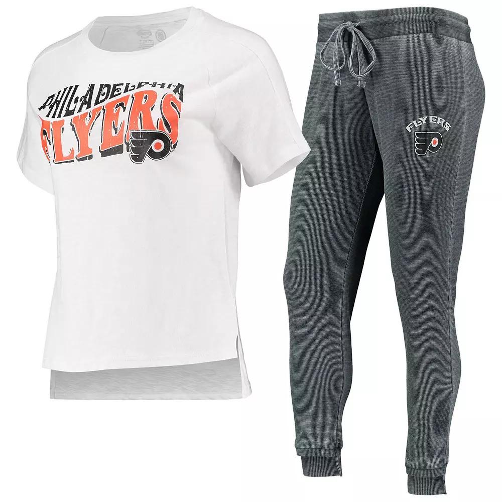 Women's Concepts Sport Charcoal/White Philadelphia Flyers Resurgence Slub Burnout Raglan T-Shirt & Joggers Sleep Set,  Product Image