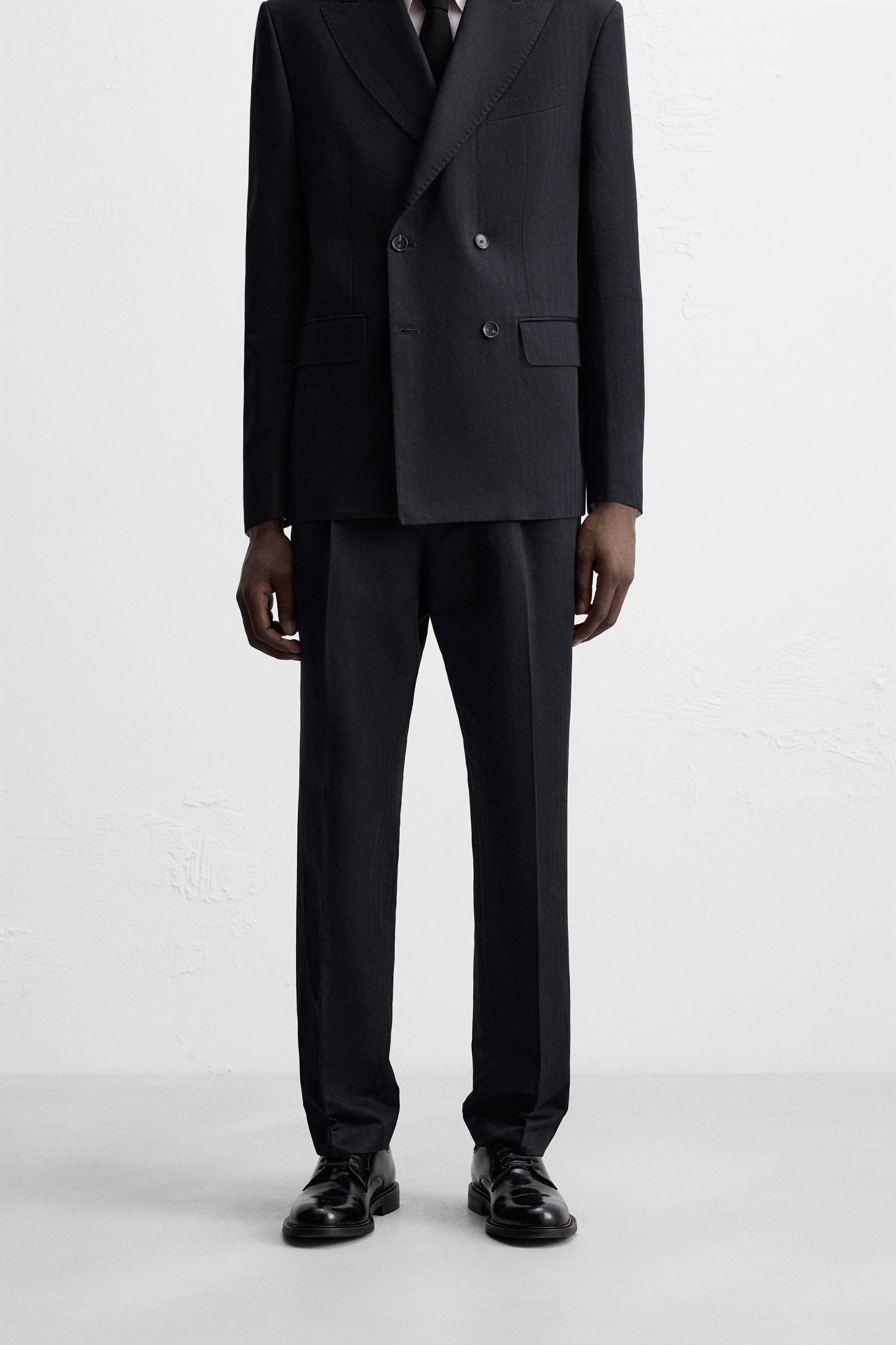 HERRINGBONE LINEN COTTON SUIT PANTS Product Image