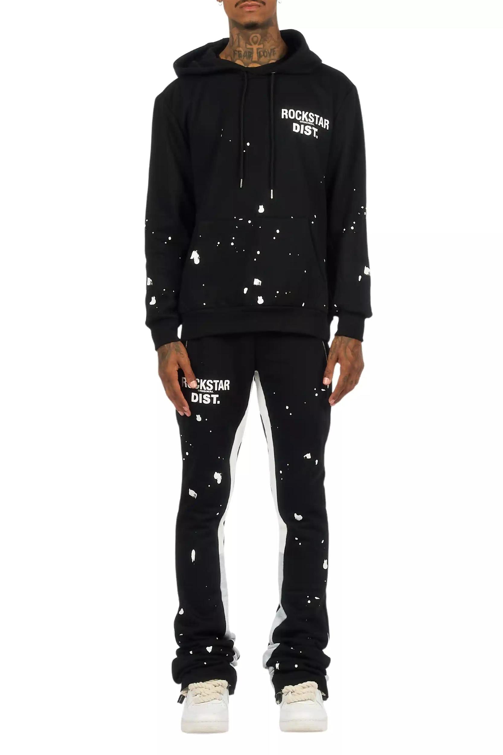 Raffer Black/White Hoodie/Super Stacked Flare Pant Set Male Product Image