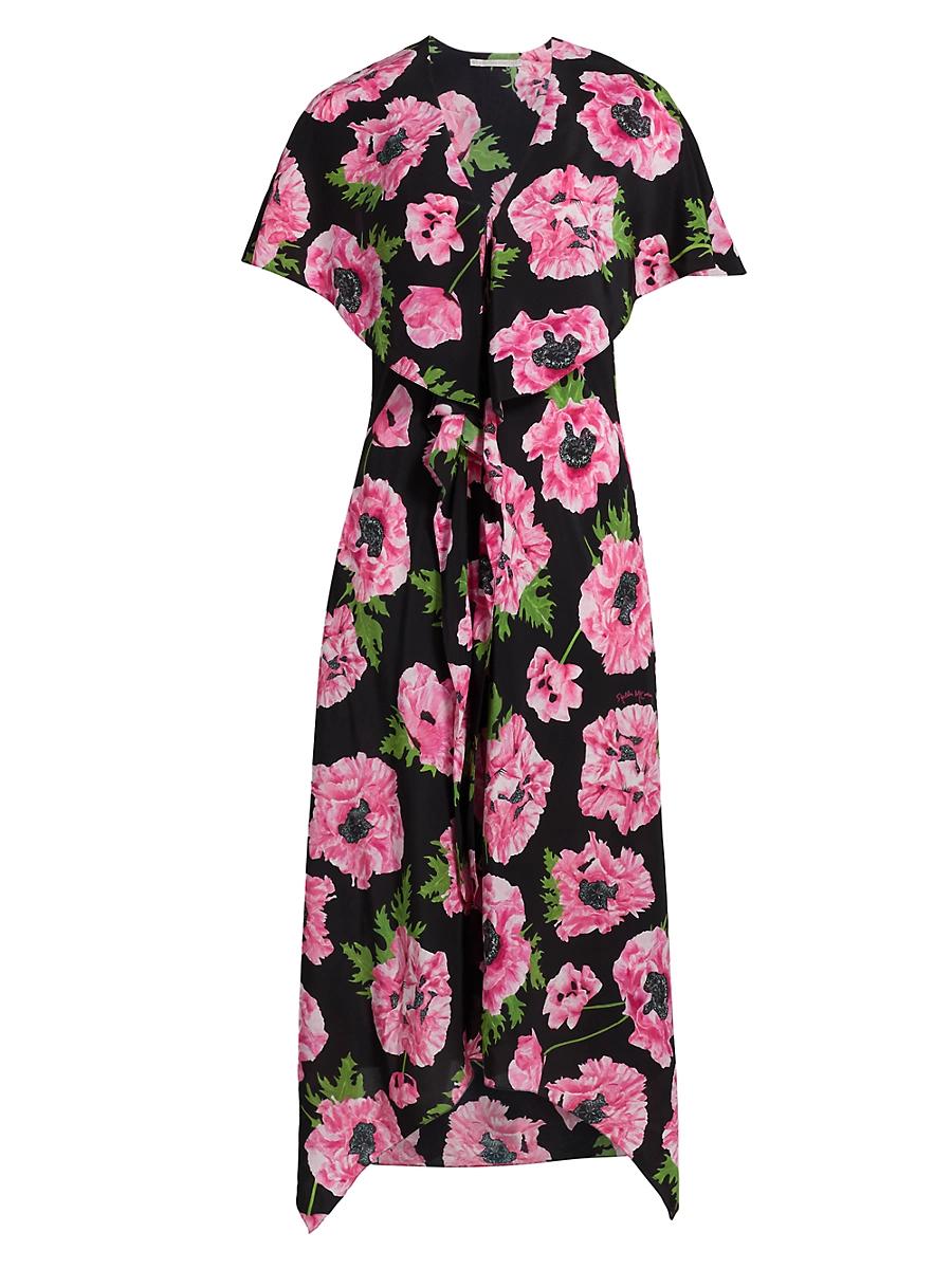 Womens Poppy Print Silk Midi-Dress Product Image