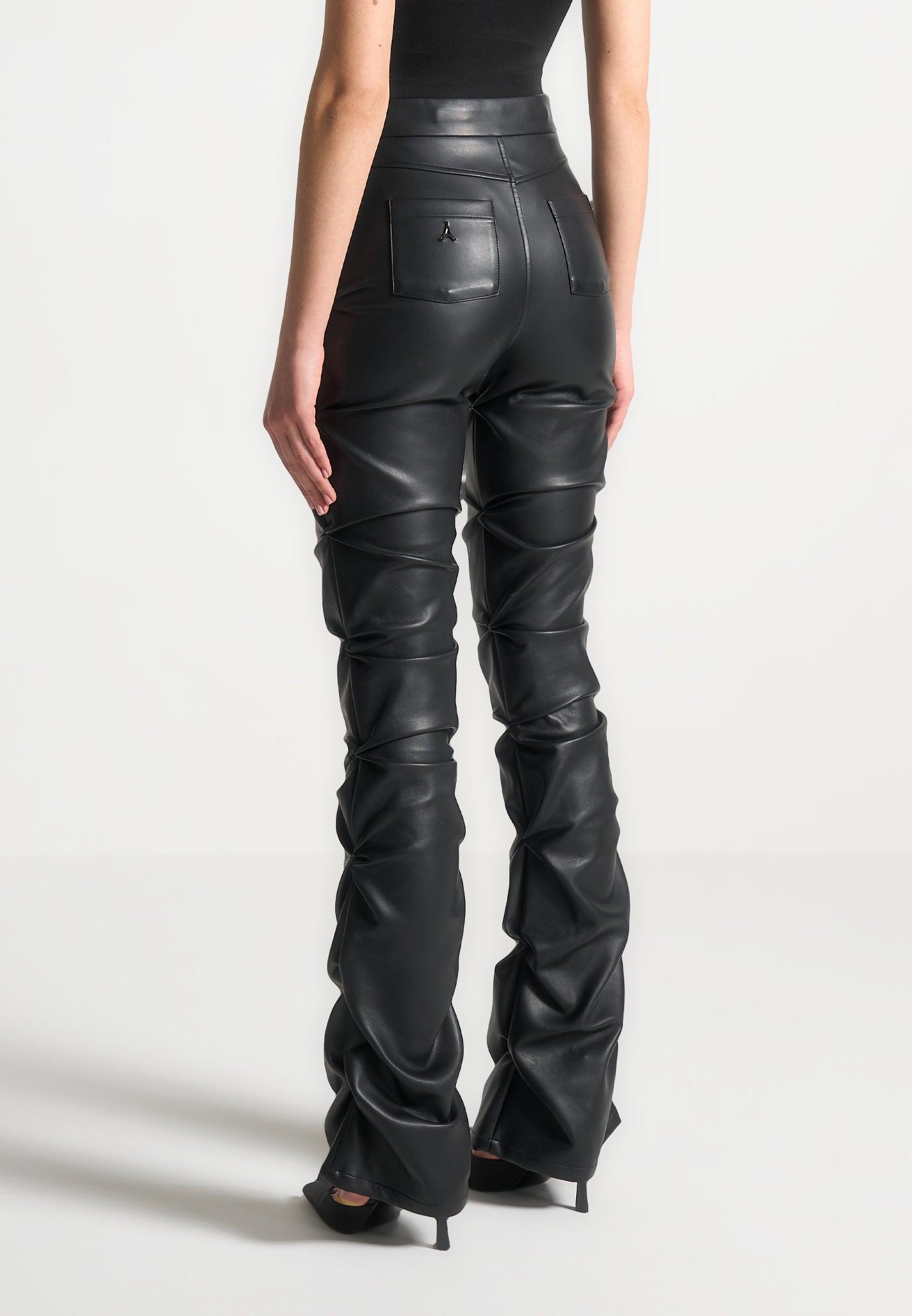 Caroline - Tacked Leather Flared Trousers - Black Female Product Image