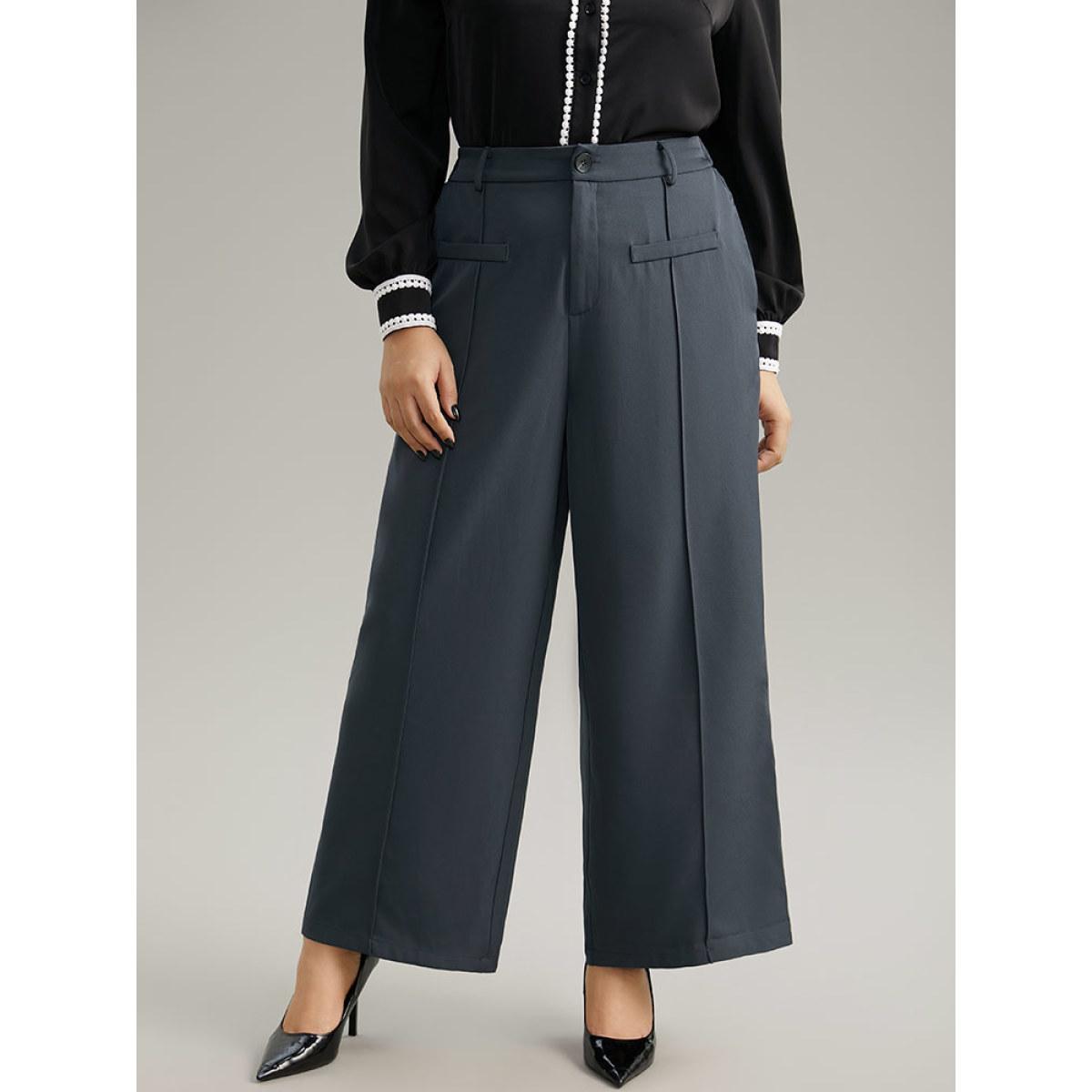 Plus Size Static-Free Plain High Rise Elastic Waist Pants Women DimGray Office Straight Leg High Rise Office Pants BloomChic 30/6X Product Image