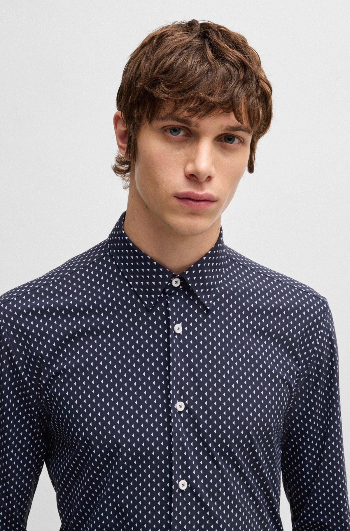 Slim-fit shirt in geometric-print performance-stretch fabric Product Image