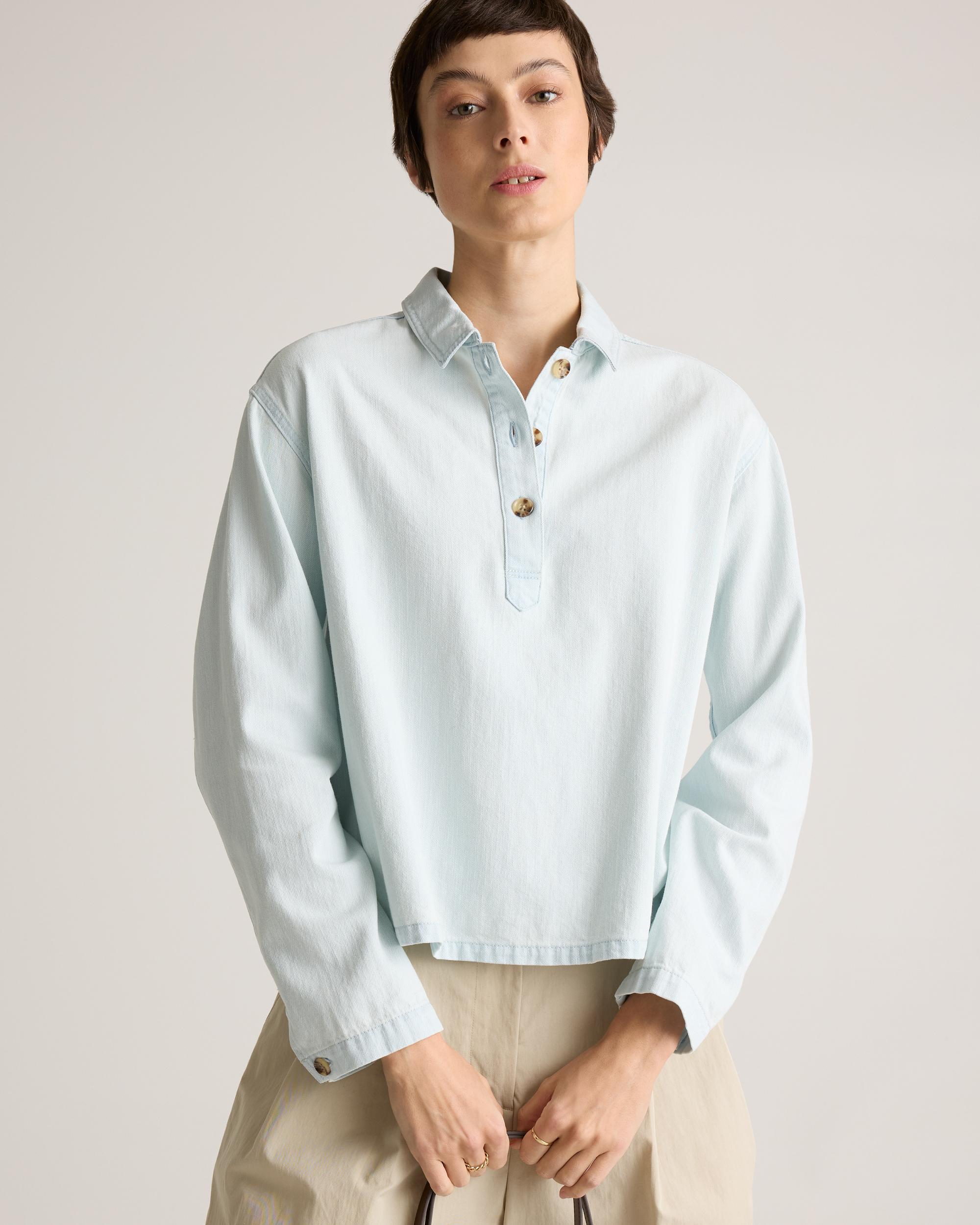 Quince | Women's Distressed Denim Popover Shirt Organic Cotton Product Image