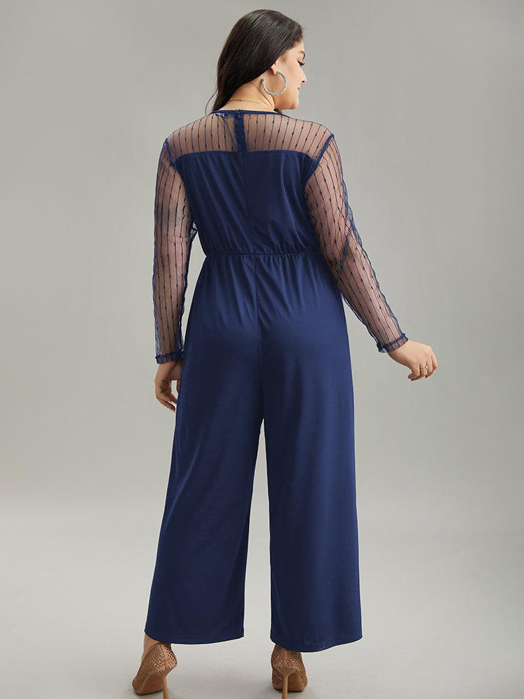 Pearl Beaded Mesh Patchwork Zipper Jumpsuit Female Product Image
