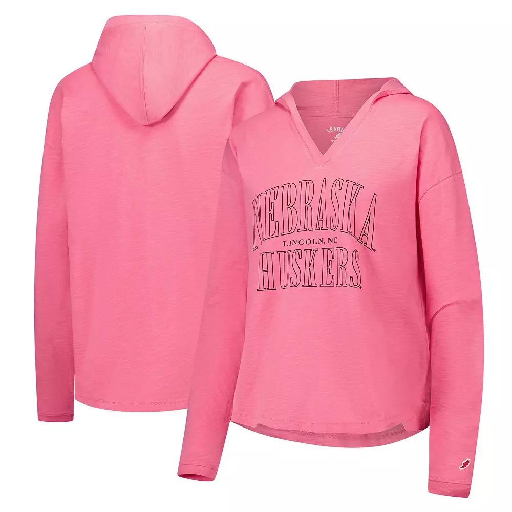 Women's League Collegiate Wear Pink Nebraska Huskers Slub Long Sleeve V-Neck Hoodie T-Shirt,  Product Image