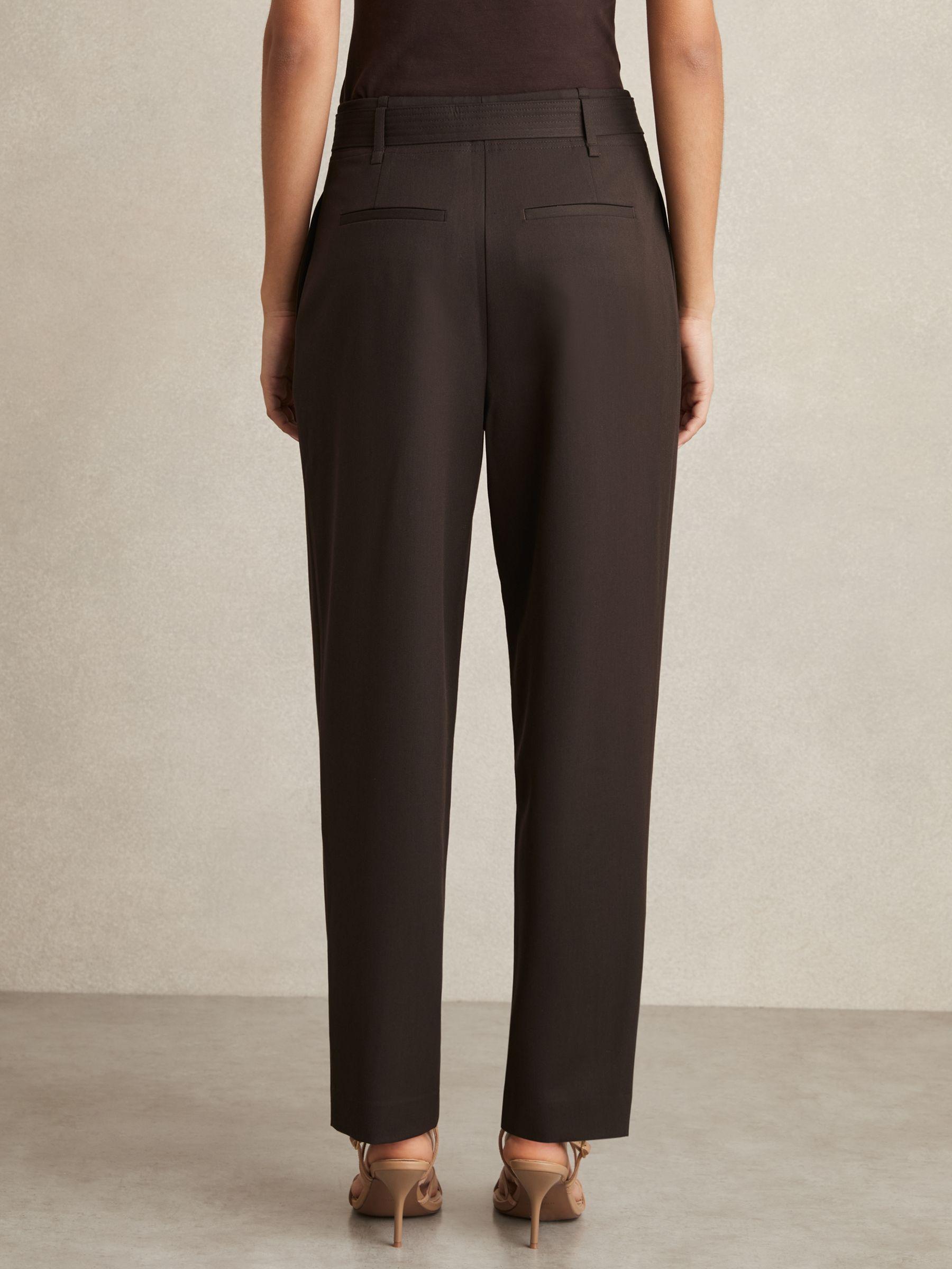 Belted Zip-Leg Tapered Trousers in Chocolate Brown Product Image