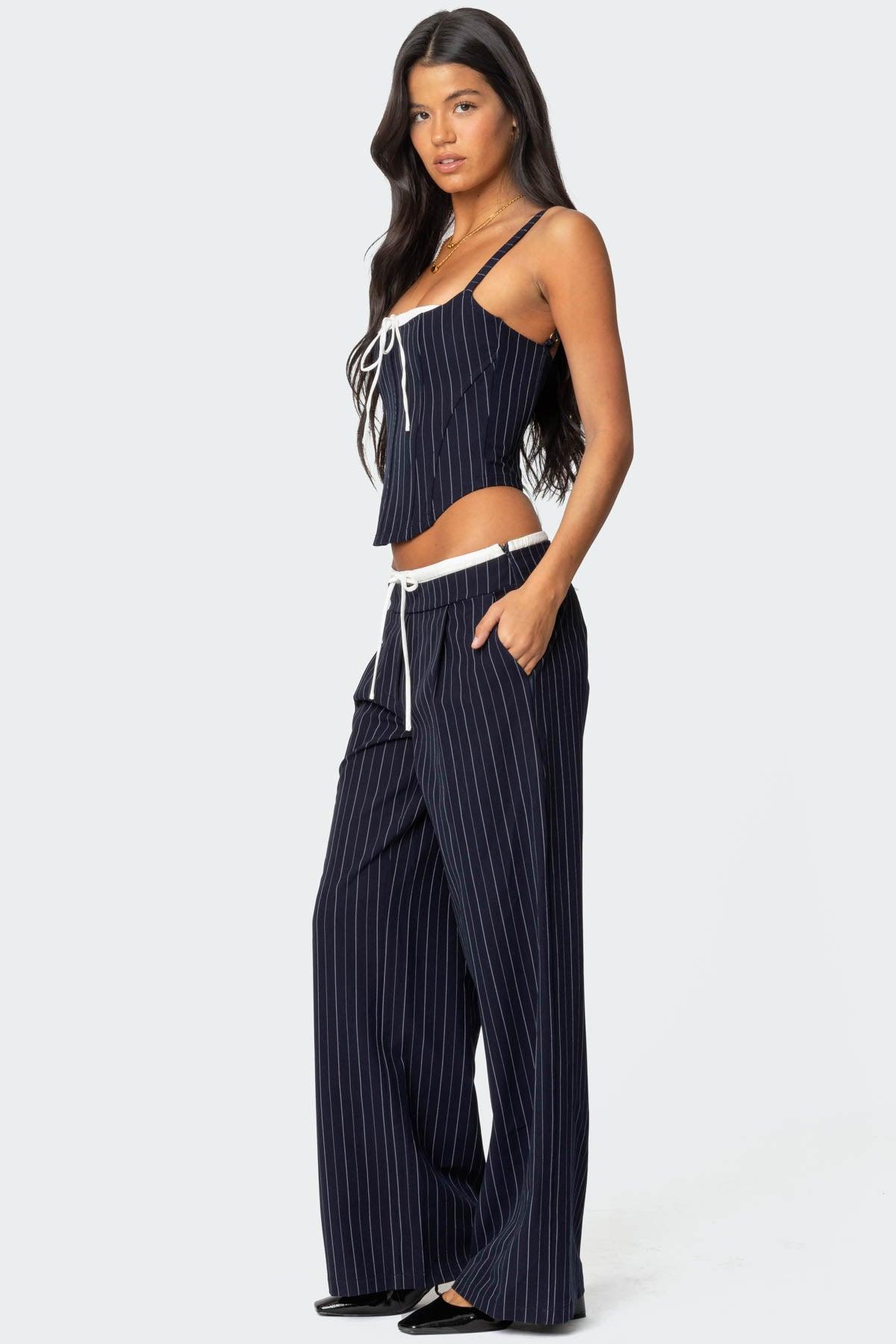 Pinstripe Peekaboo Drawstring Pants Product Image