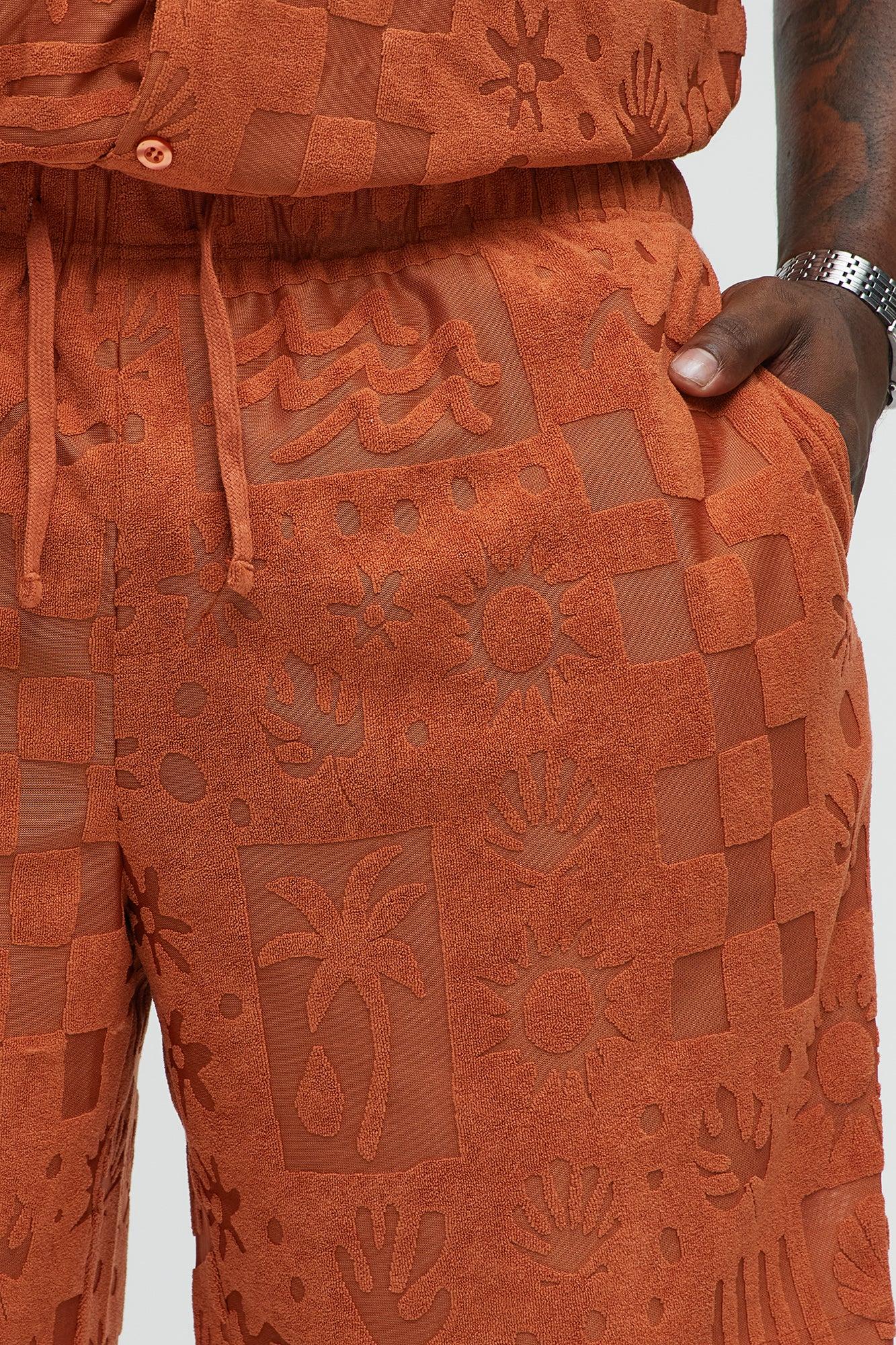 Tropical Terry Fabric Relaxed Shorts - Rust Product Image